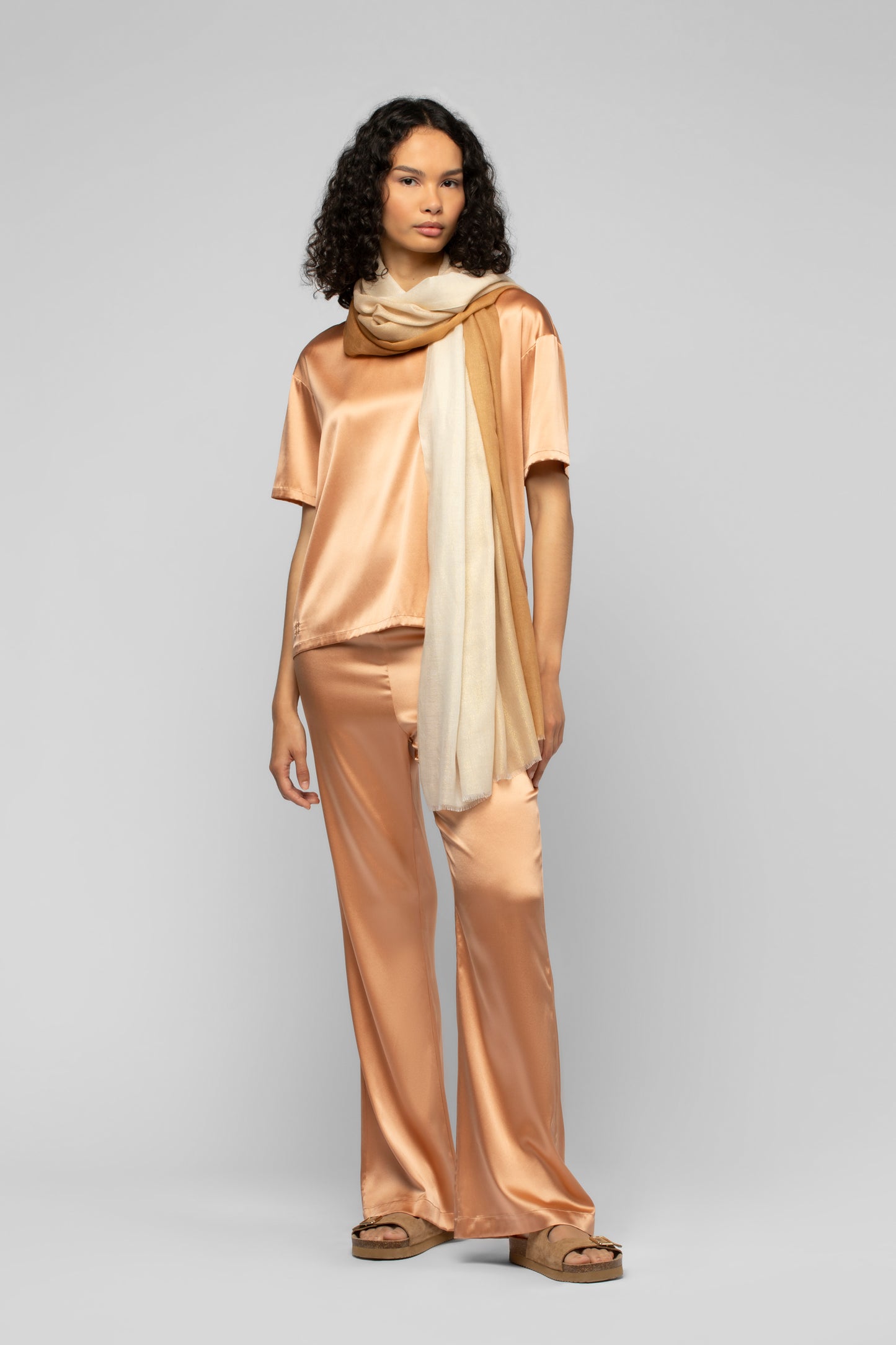 Foulard Amandine camel en modal et coton mode femme luxe
