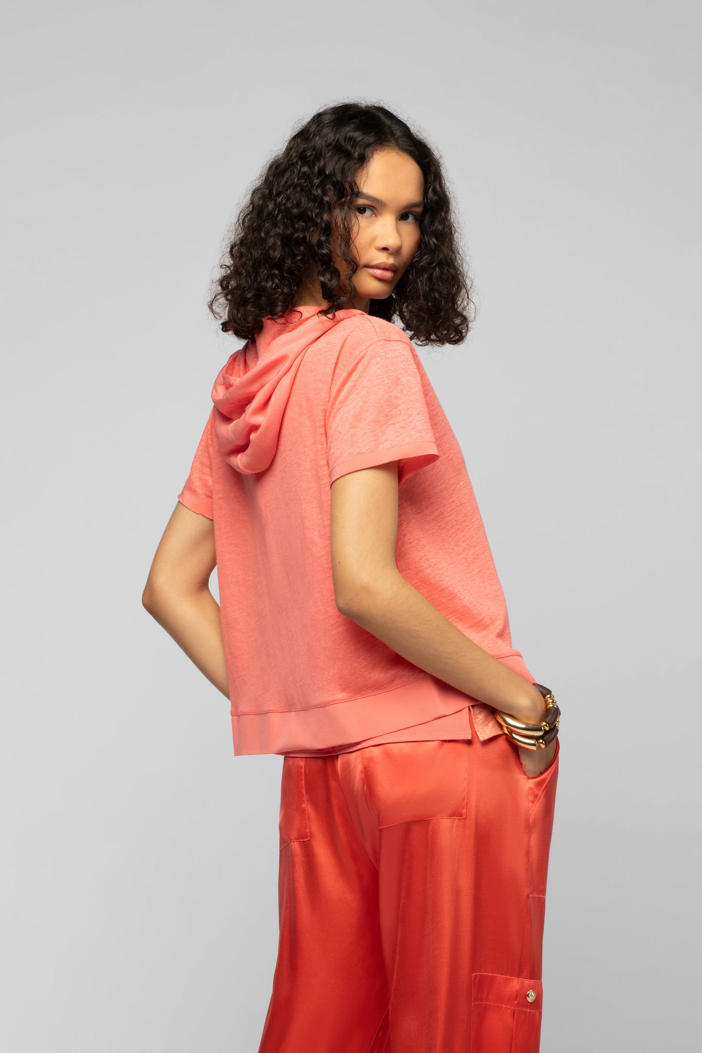 Gilet Ganea corail en lin mode femme luxe