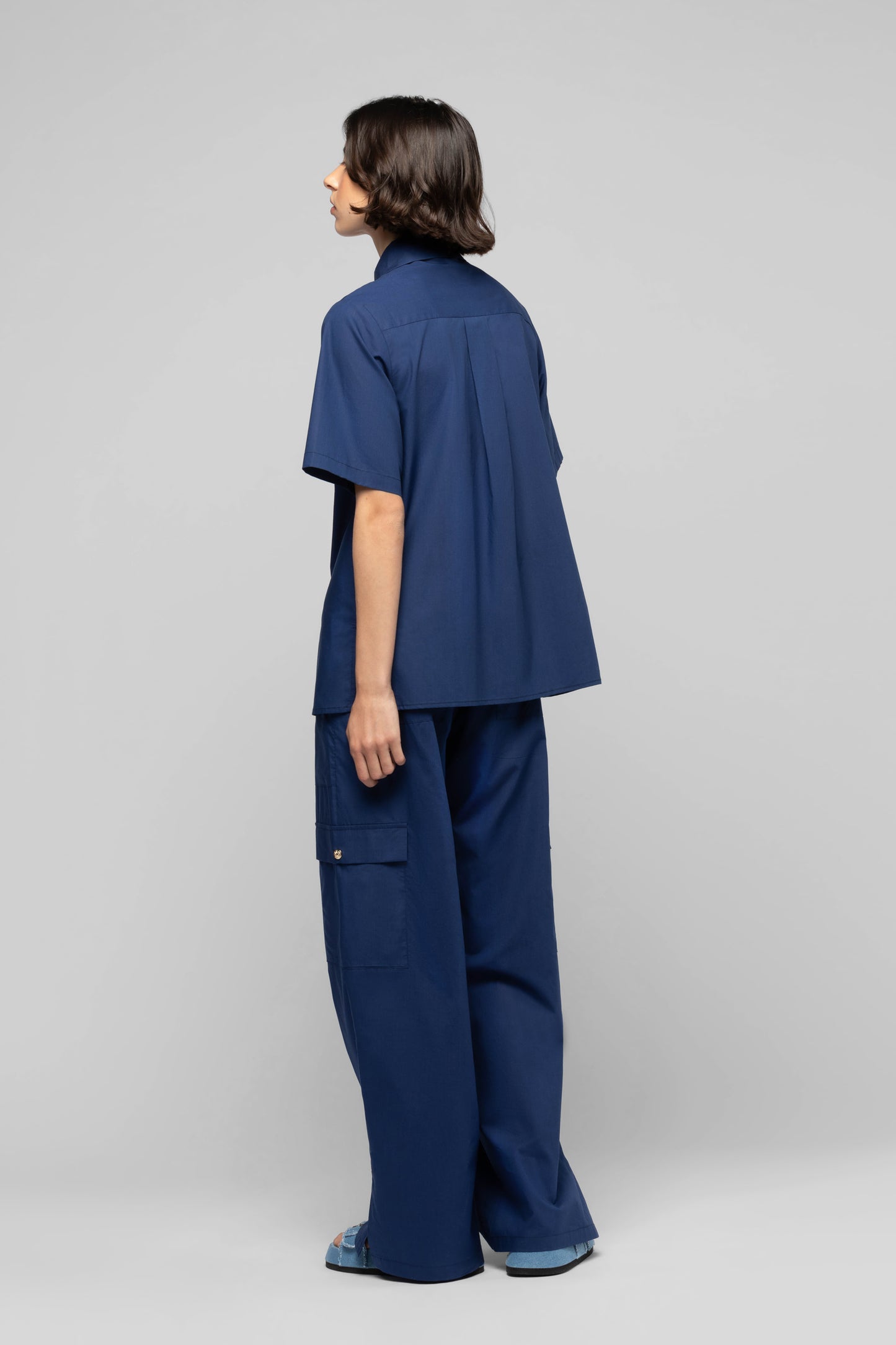 Chemise Lanahi bleu marine en tencel et coton mode femme luxe