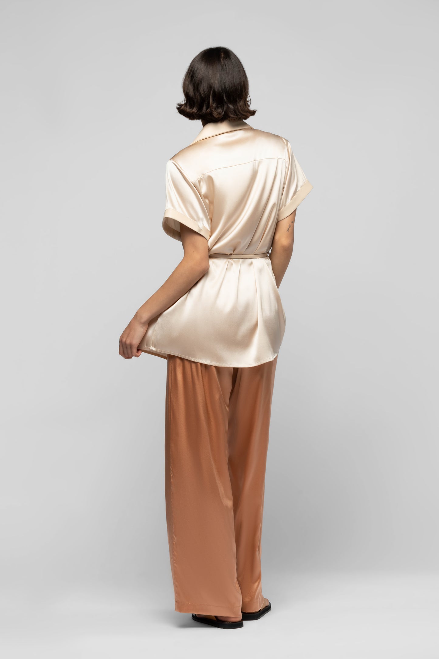 Chemise Langelika beige en soie et cuir mode femme luxe