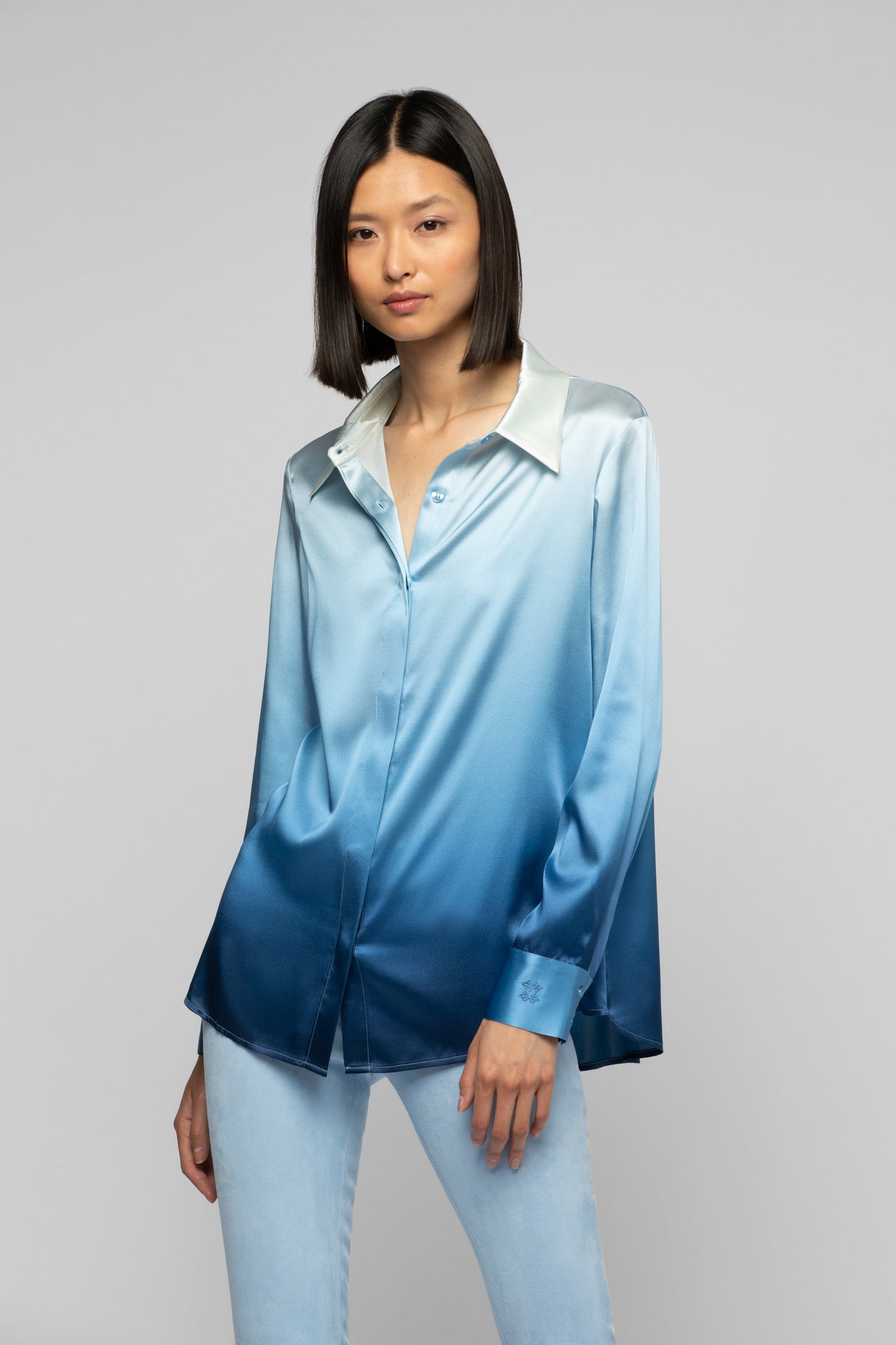 Chemise Levy tie-dye bleu en soie mode femme luxe