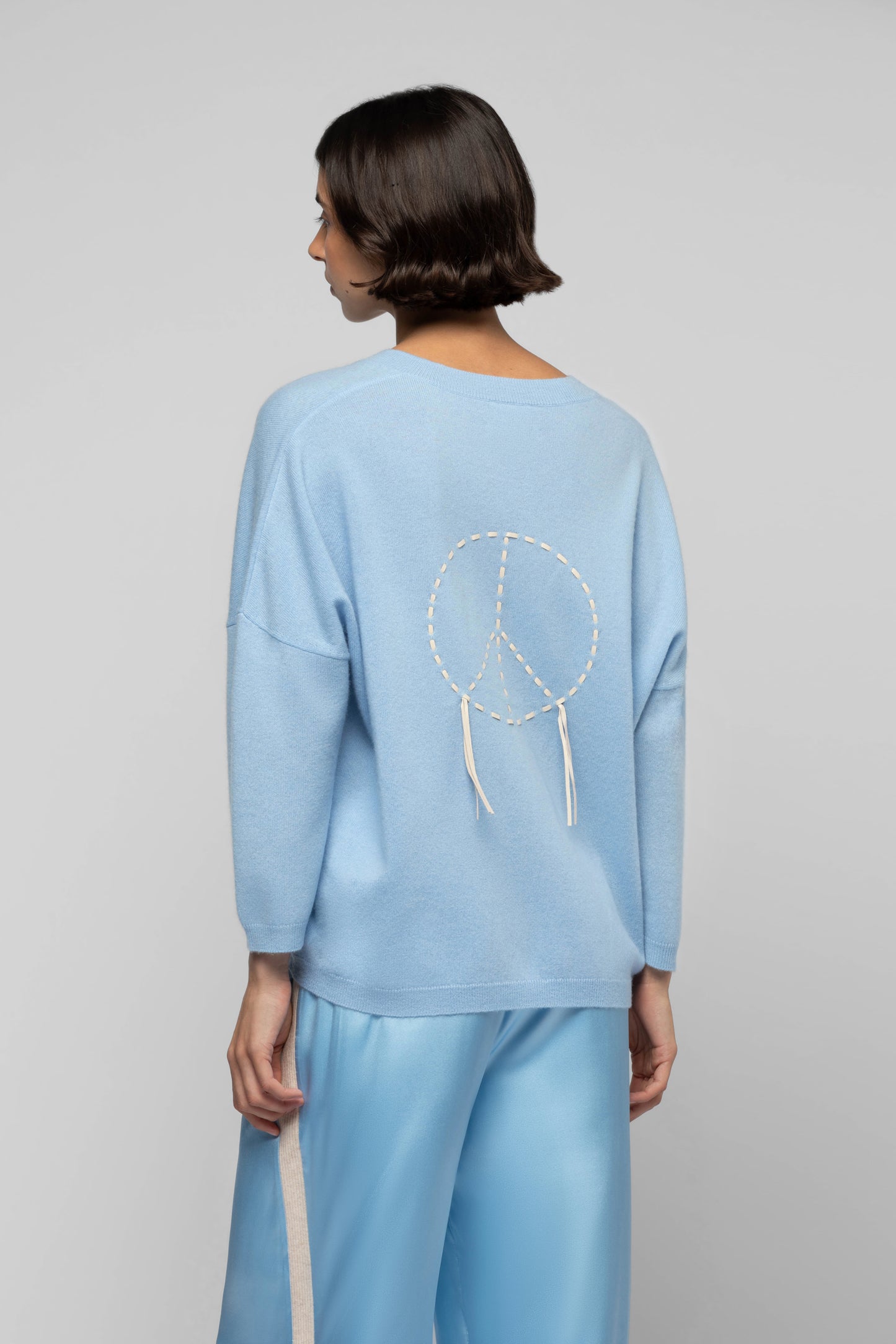 Pull Pava bleu ciel en laine et cachemire mode femme luxe