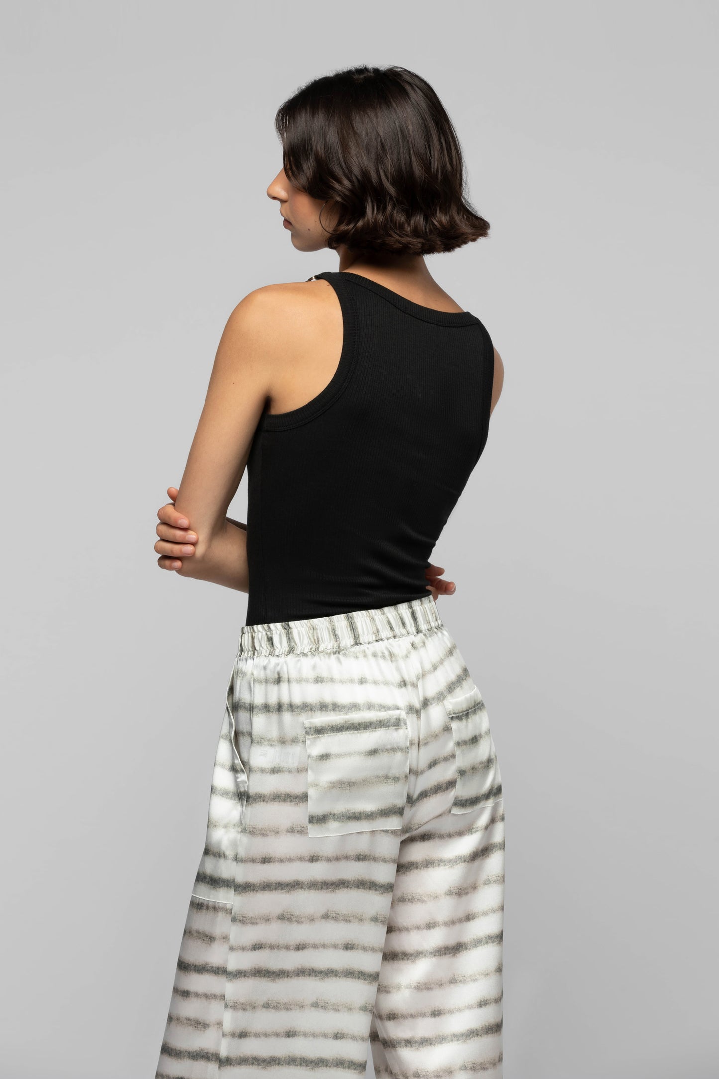 Top Tanastasia noir en coton et cuir mode femme luxe