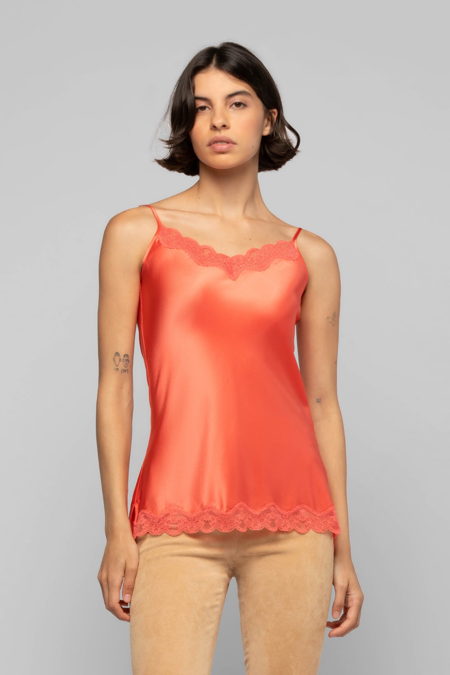 Top Tathenais corail en soie mode femme luxe