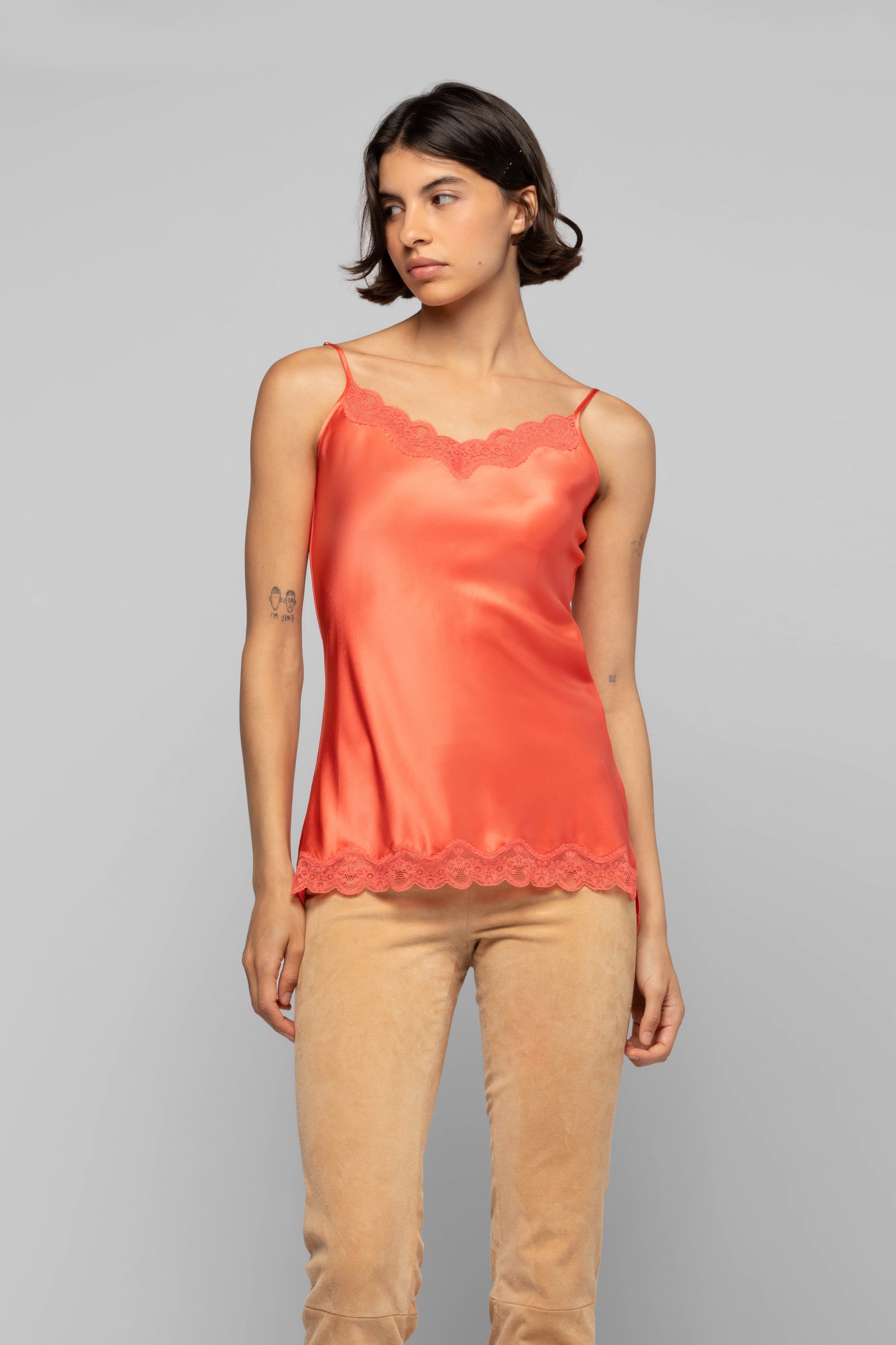 Top Tathenais corail en soie mode femme luxe