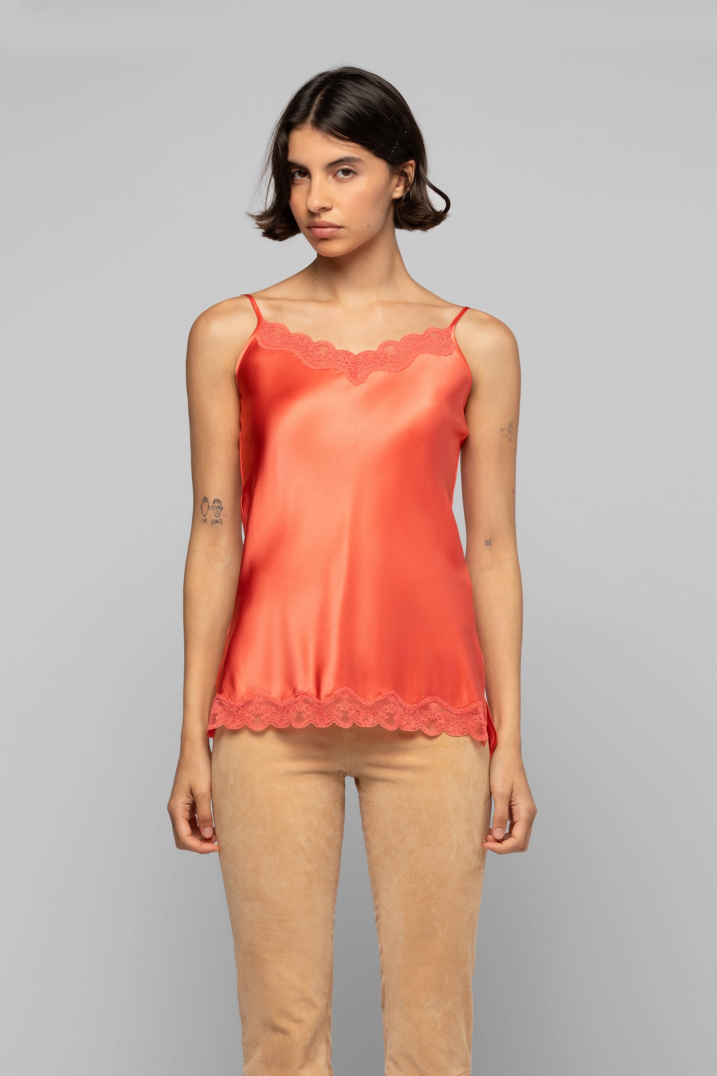 Top Tathenais corail en soie mode femme luxe