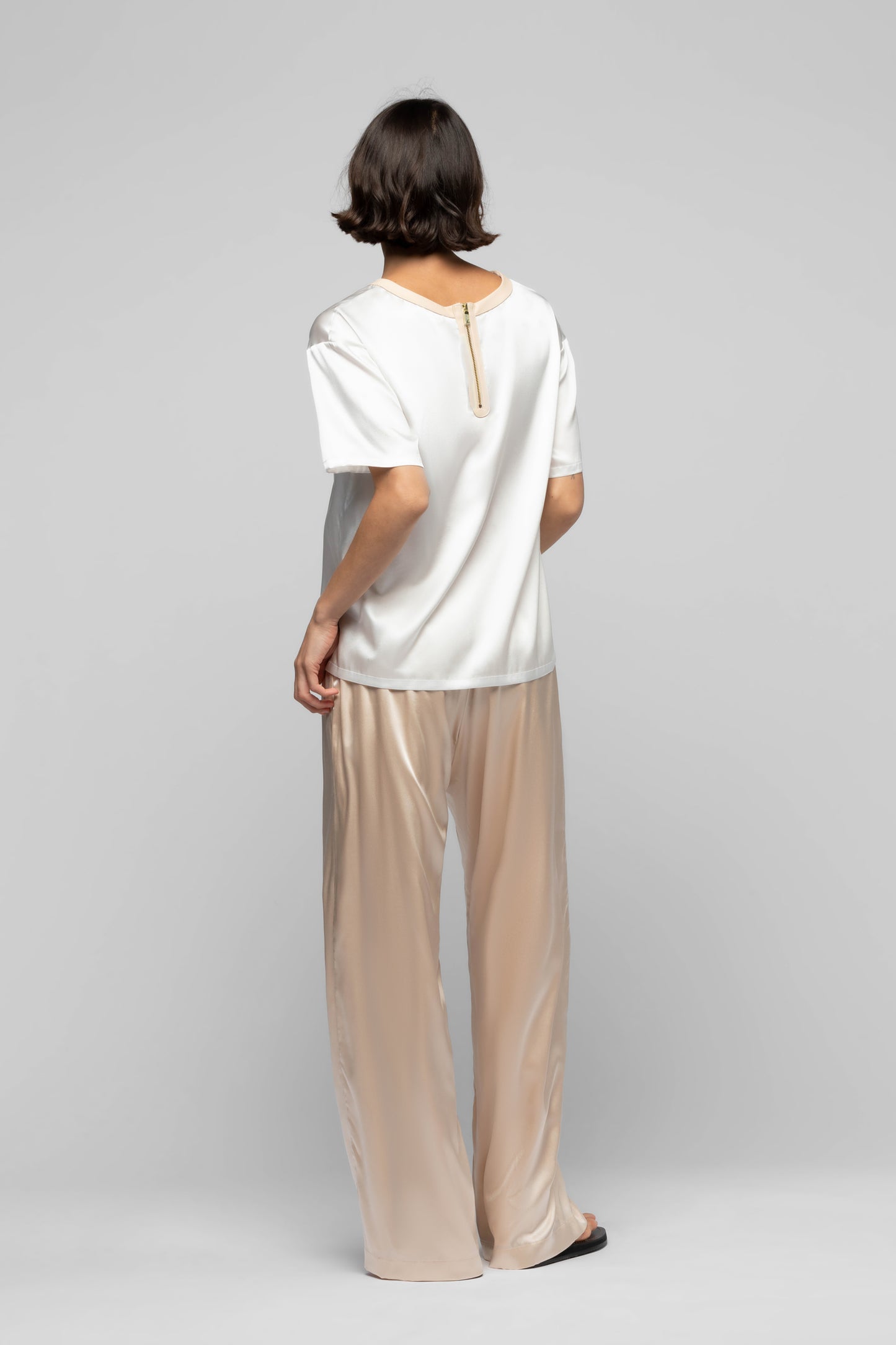 Top Tava blanc en soie et cuir mode femme luxe