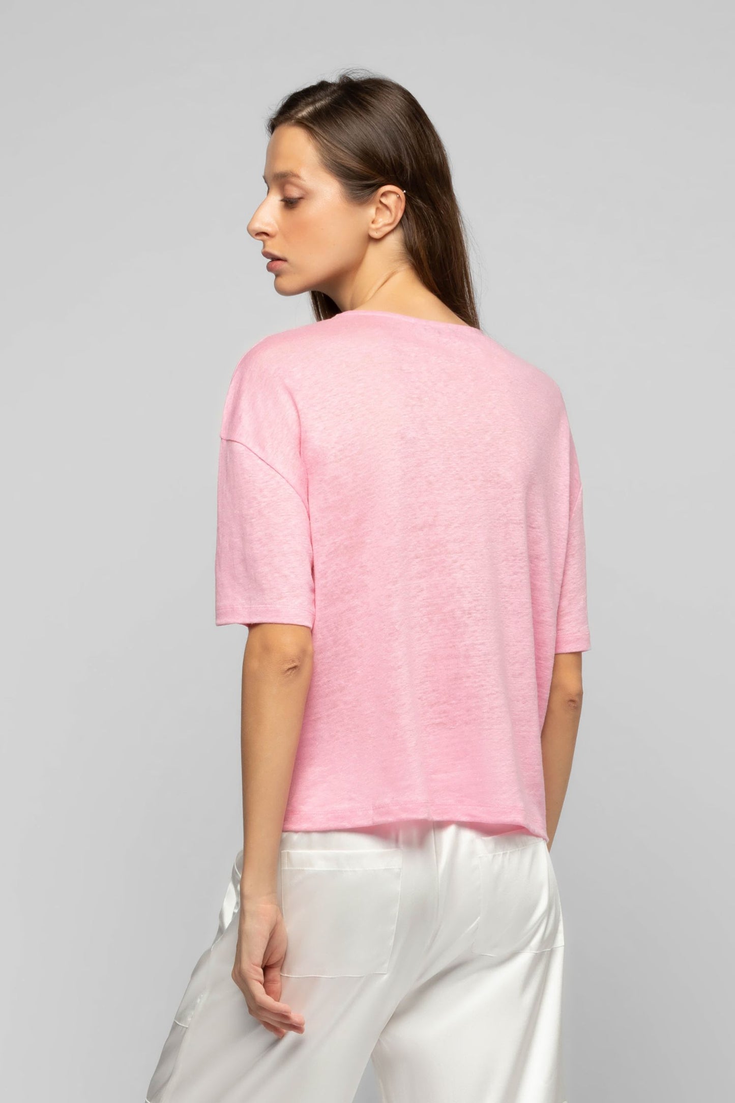 T-Shirt Tayanna rose bonbon en lin mode femme luxe