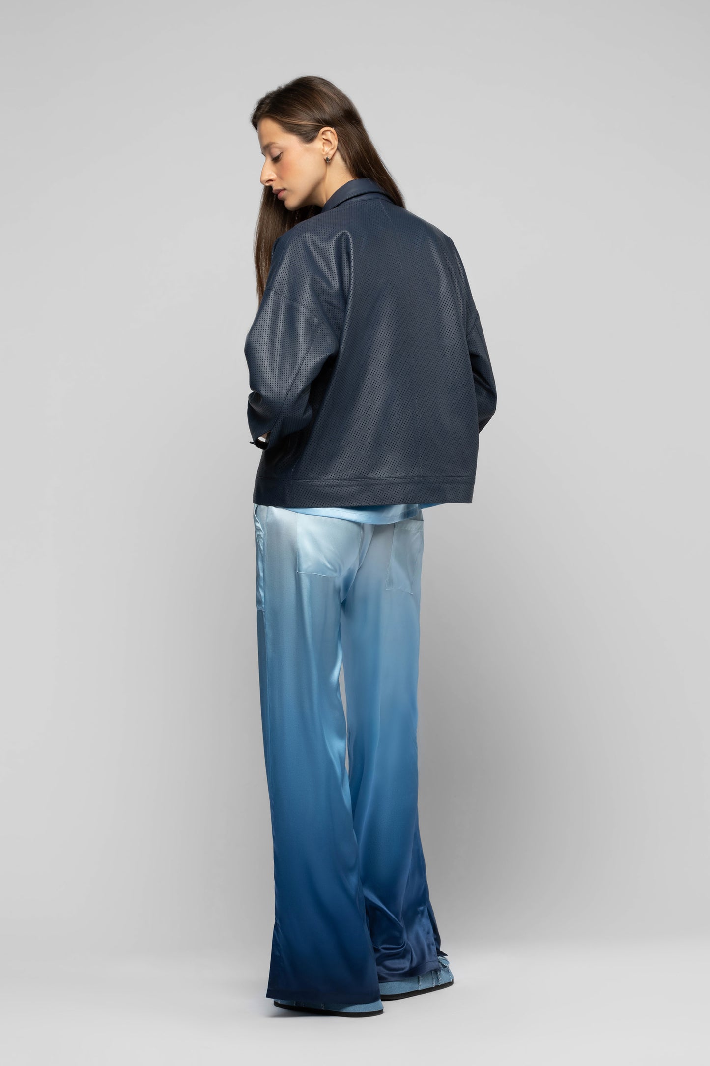 Veste Valexia bleu marine en cuir d'agneau mode femme luxe