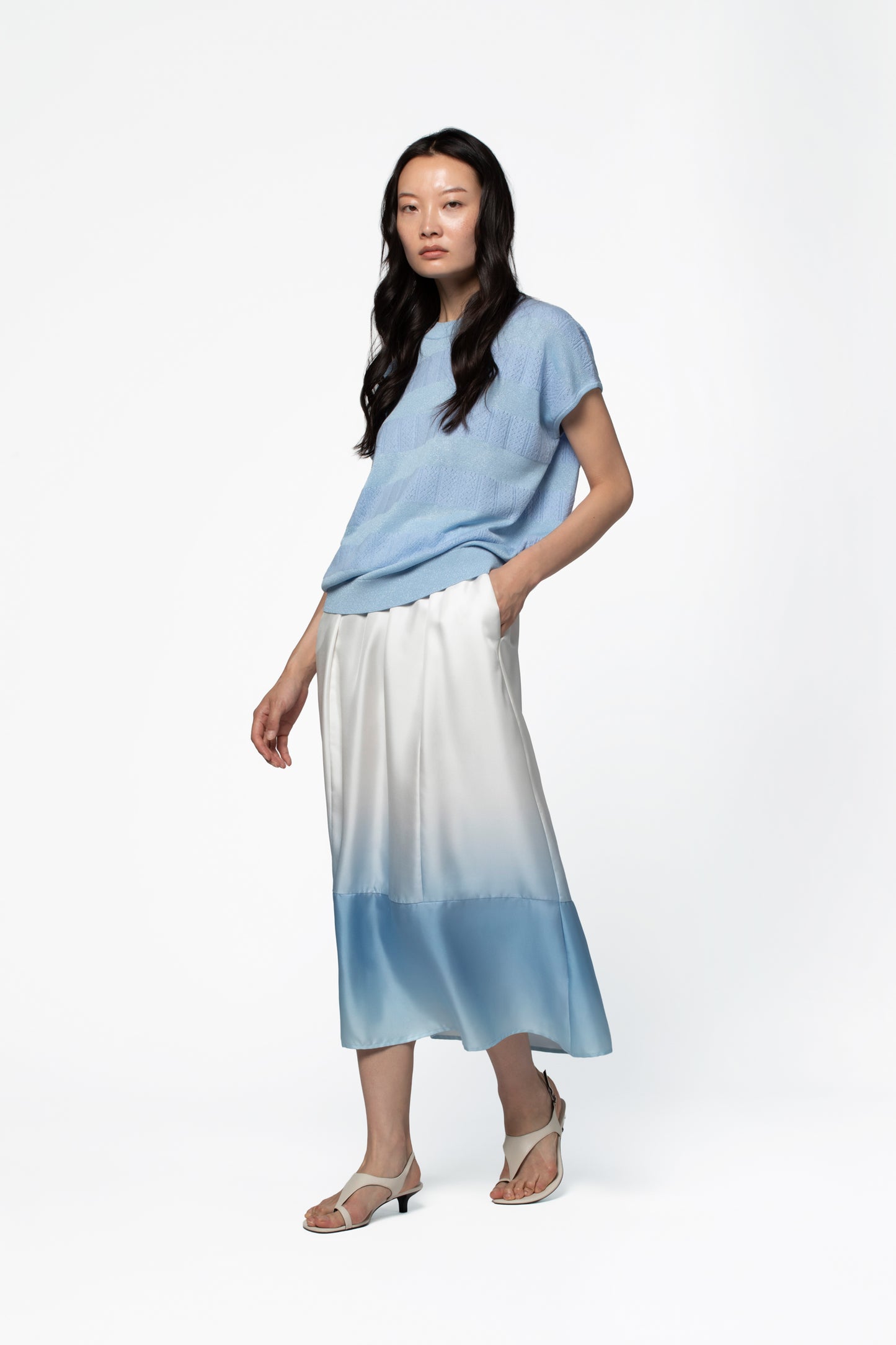 Jupe soie fluide femme coupe longue MAX&MOI mode contemporain bleu