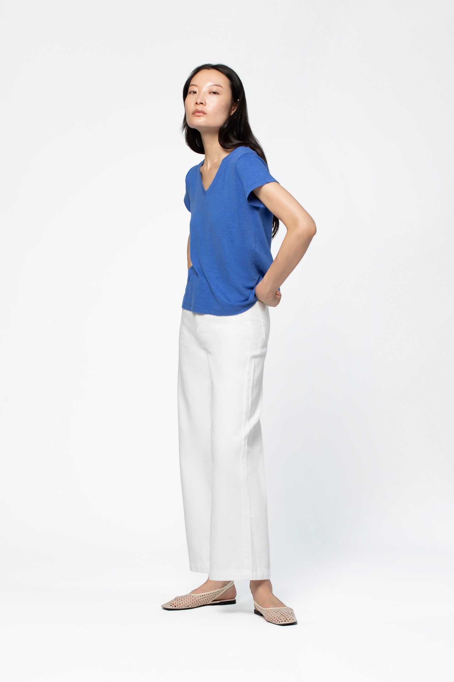 T-shirt lin manches courtes luxe femme MAX&MOI silhouette contemporaine bleu