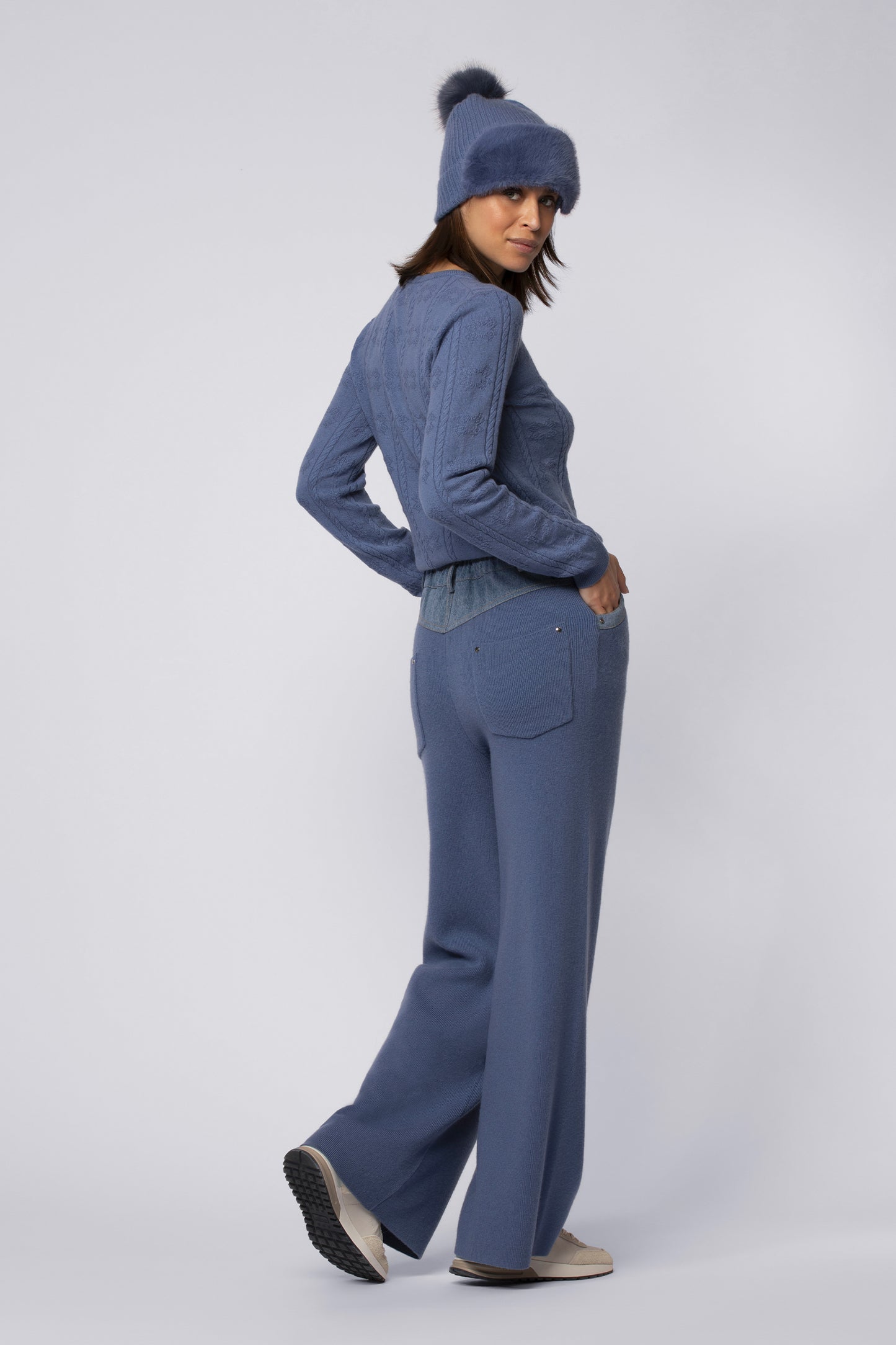 Pantalon BINA bleu océan en laine mérinos cachemire haut de gamme MAX&MOI