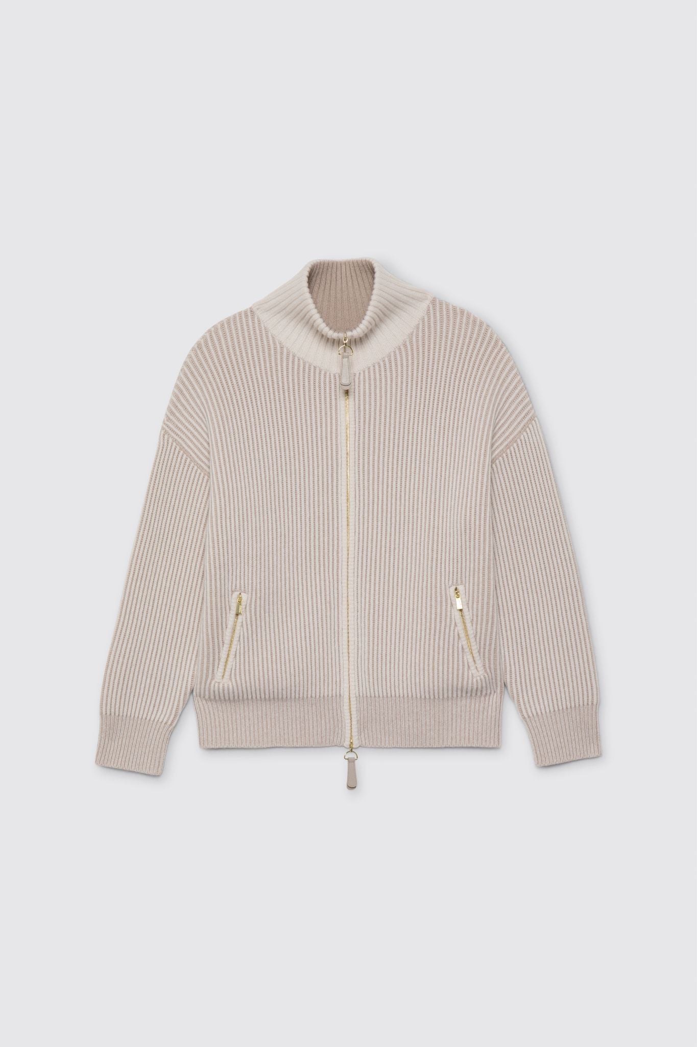 Gilet GARMIN blanc & taupe en laine mérinos cachemire haut de gamme MAX&MOI