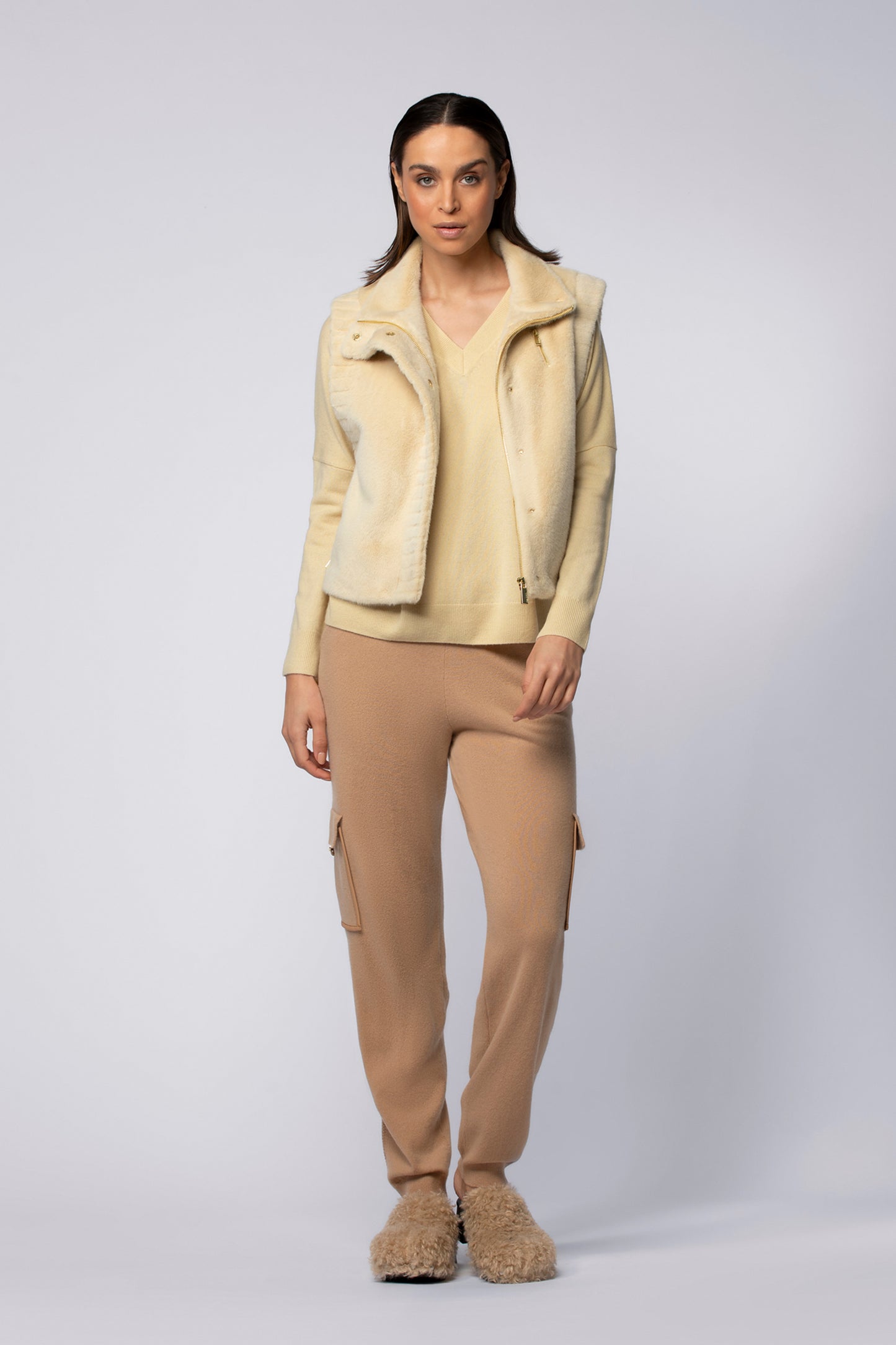 Veste GUIMONT jaune blé en fausse fourrure haut de gamme MAX&MOI