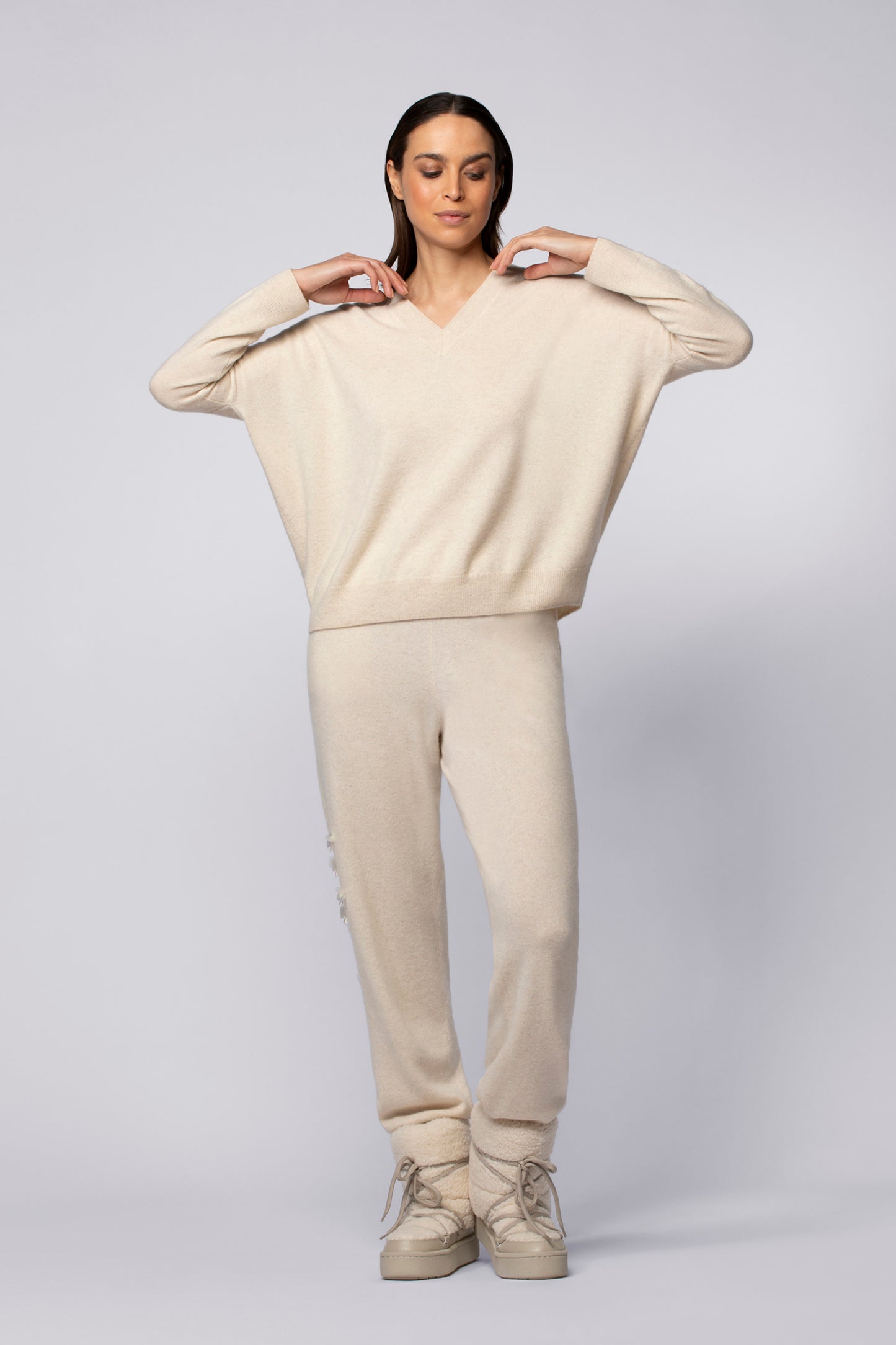 Pull PACY beige en laine cachemire haut de gamme MAX&MOI