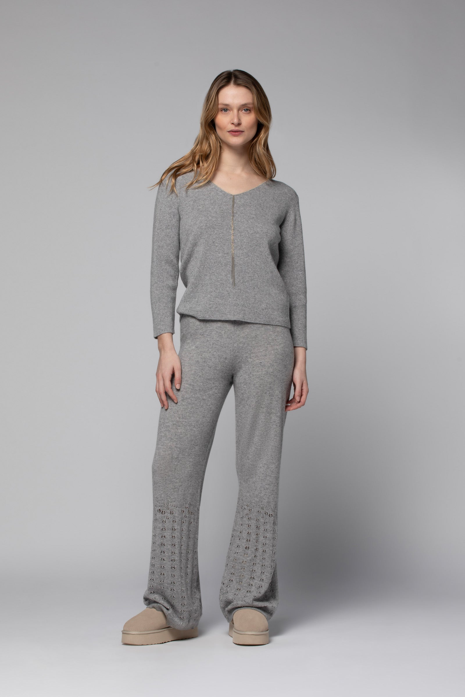 Pantalon en laine et cachemire Bianca gris Mode Femme Luxe – Maxemoi