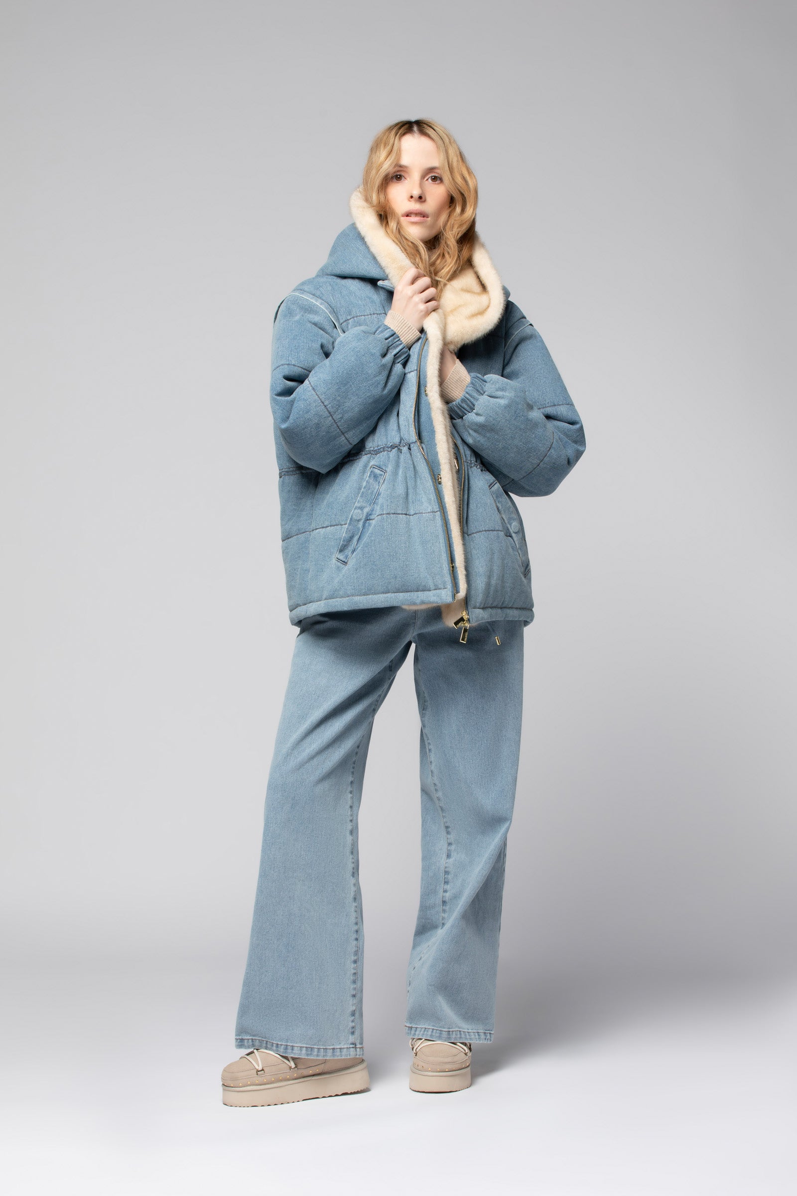 Maxemoi Manteau Fausse Fourrure Bleu Ciel Doudoune Deva Bleu