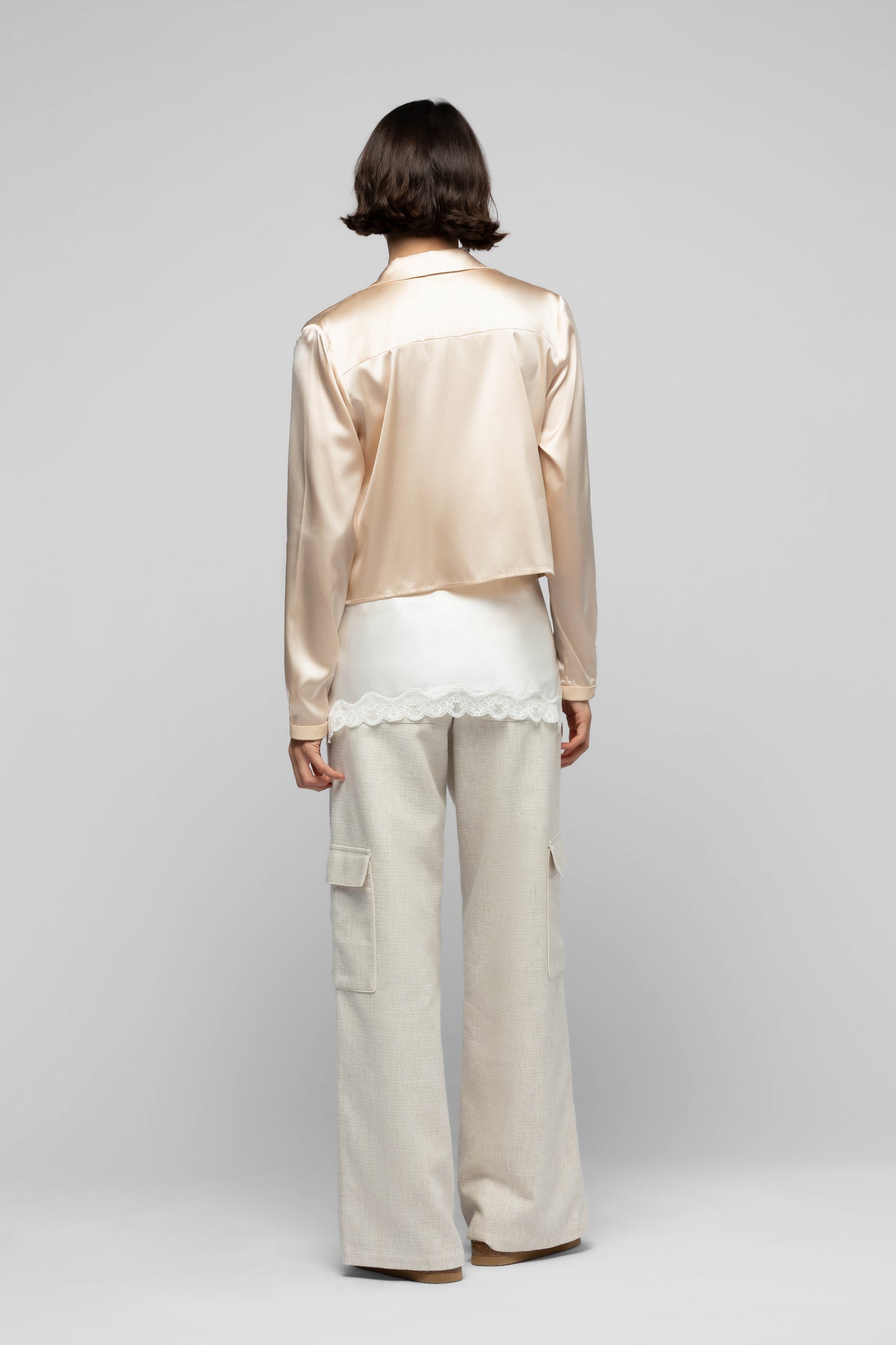 Gilet Ganouk beige en soie et cuir mode femme luxe