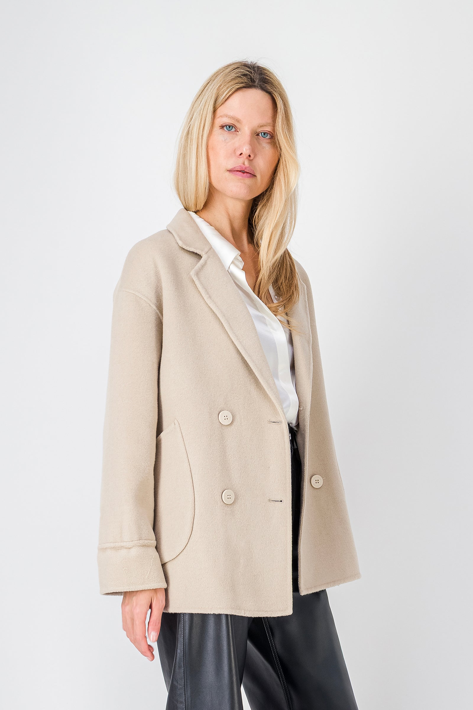 Trench Court 100% Laine Double Face Non Doublé – Caban Classique Élégant Femme Col Rabattu