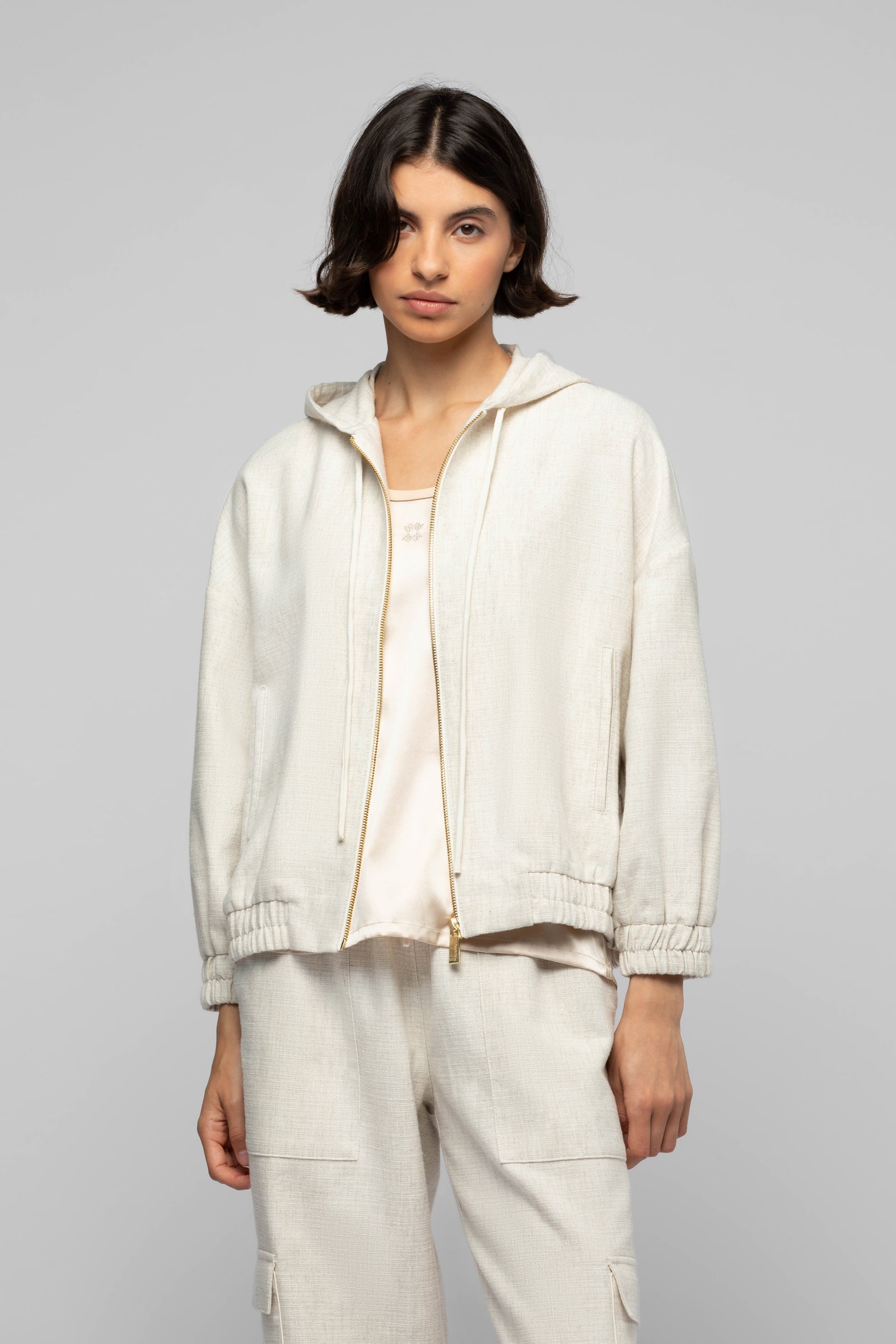 Veste Valanis beige en coton et lin Mode Femme Luxe – Maxemoi