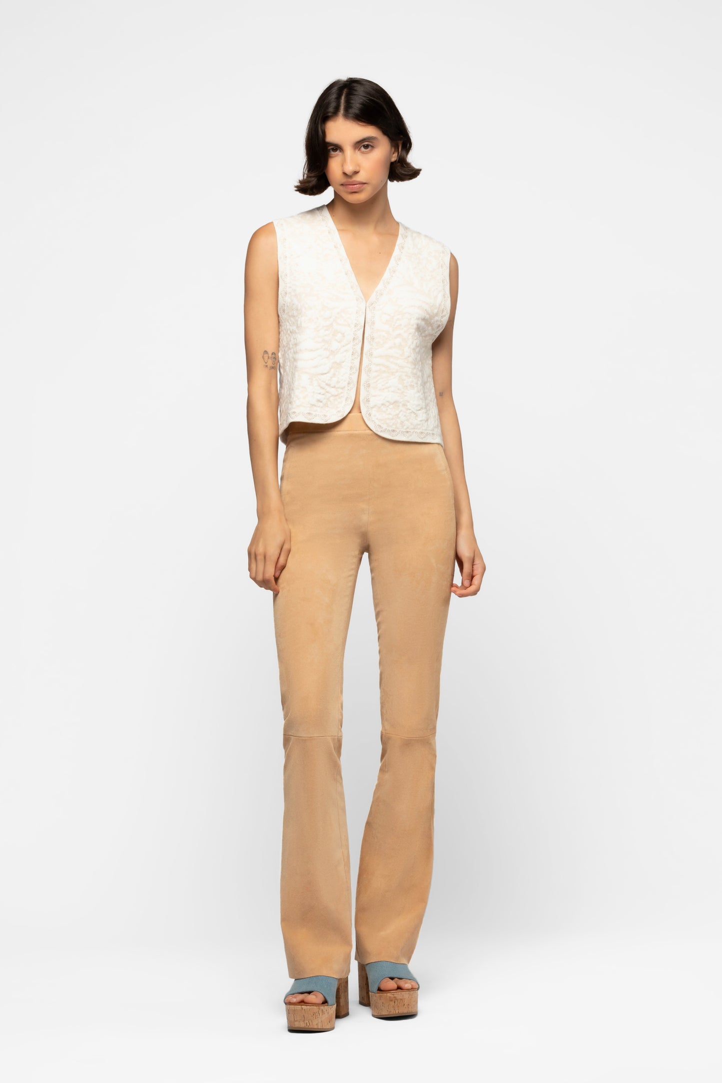 Legging daim femme mode luxe MAX&MOI coloris marron camel