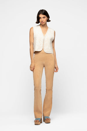 Legging daim femme mode luxe MAX&MOI coloris marron camel