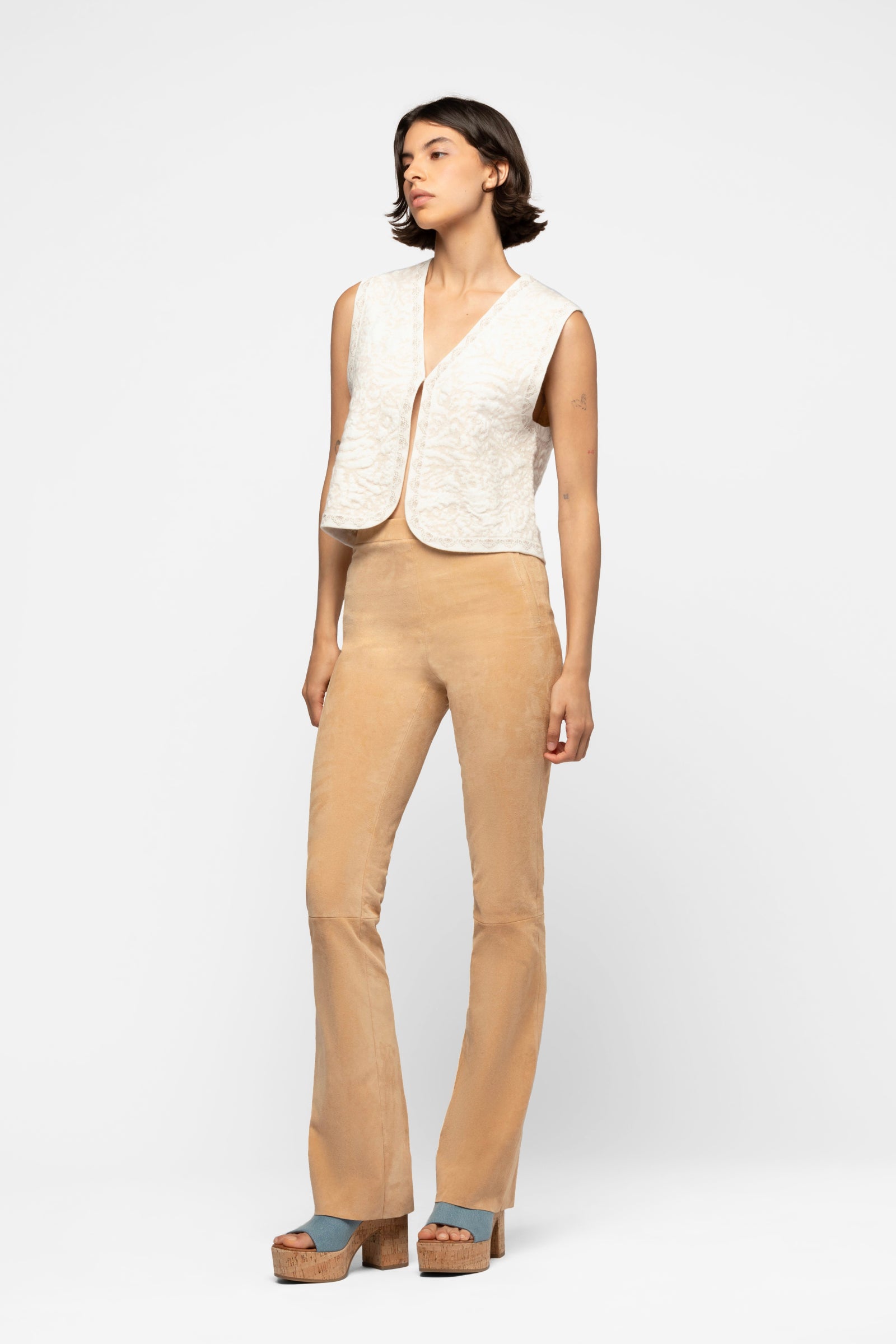 Leggging daim femme marron coupe ajustée et évasée MAX&MOI mode luxe