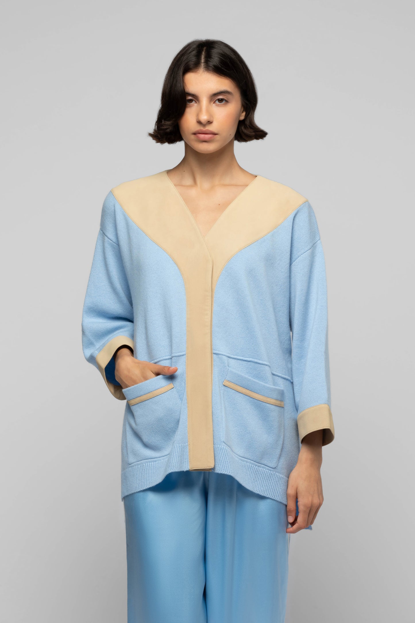 Gilet Gadama bleu ciel en laine et cachemire mode femme luxe