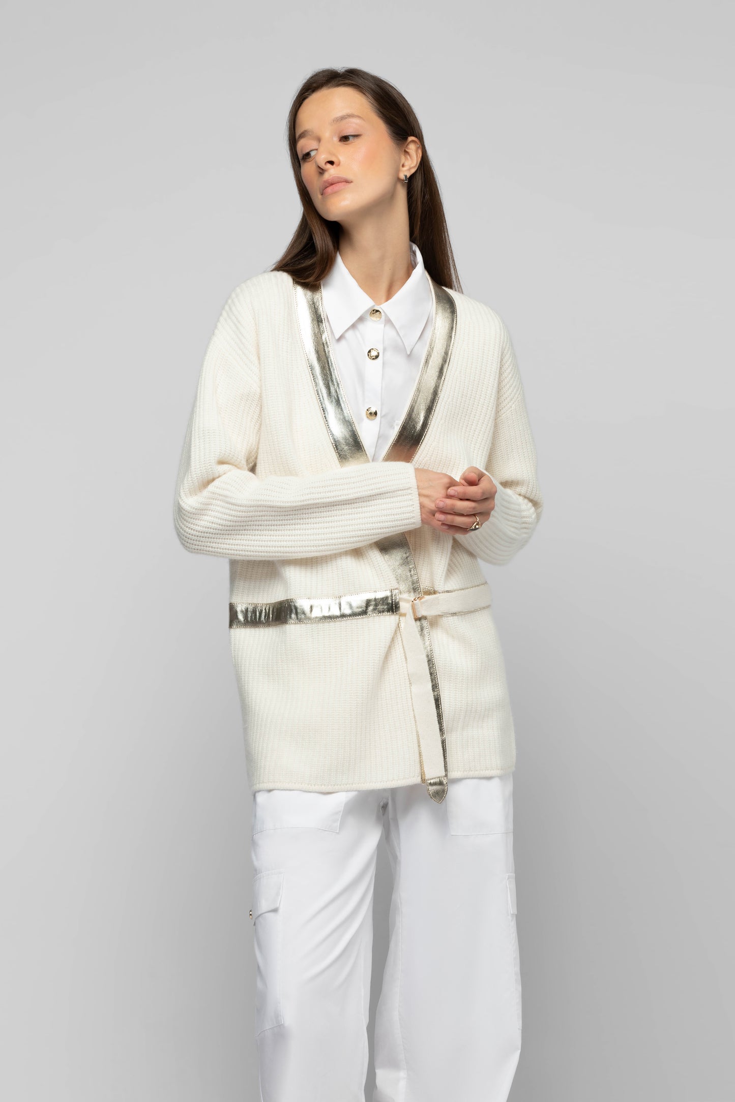 Gilet Gamy blanc en laine et cachemire mode femme luxe