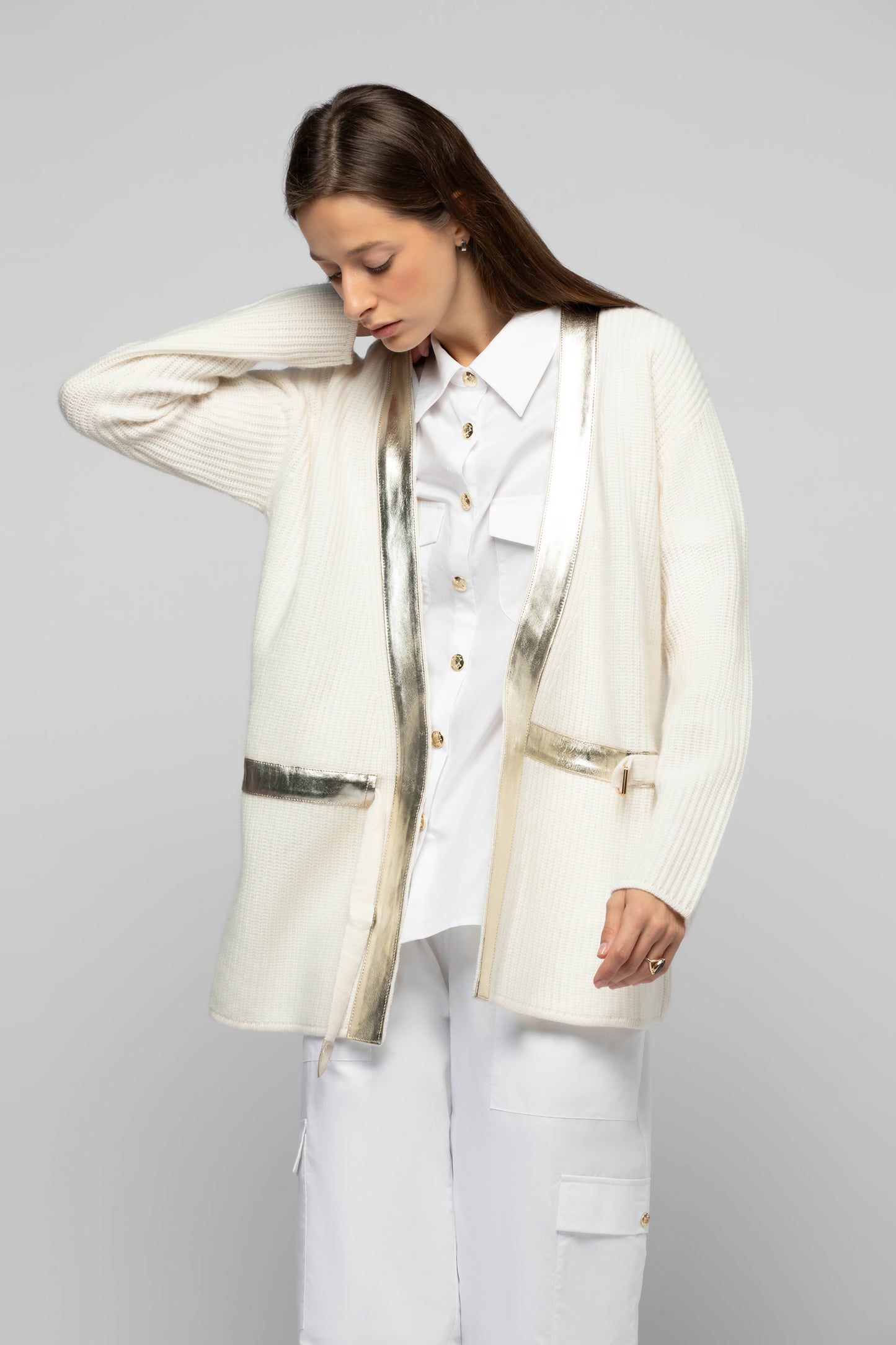 Gilet Gamy blanc en laine et cachemire mode femme luxe