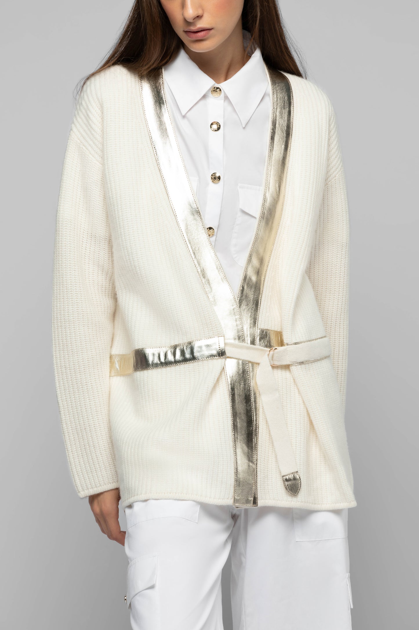 Gilet Gamy blanc en laine et cachemire mode femme luxe