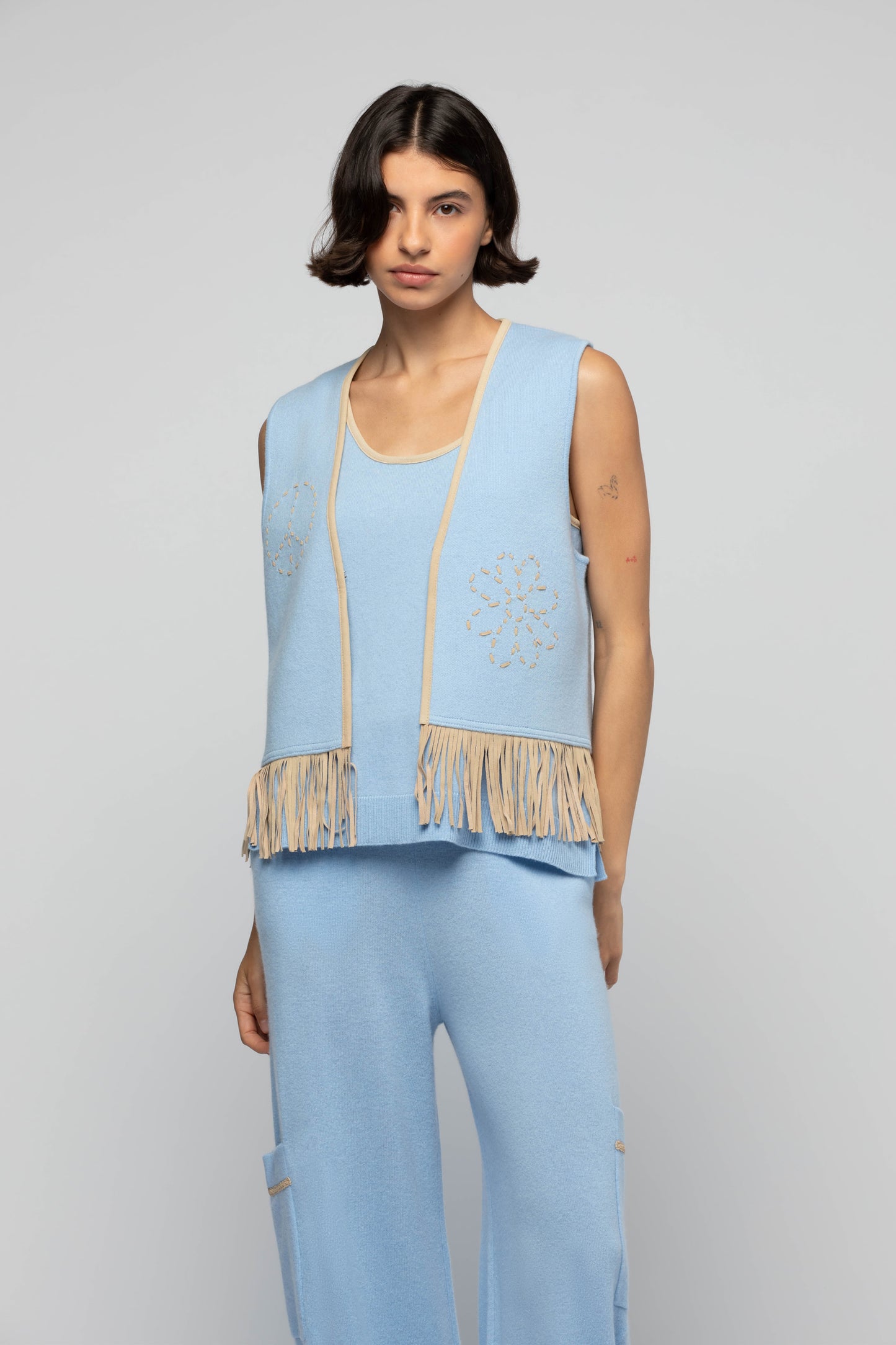 Gilet Gapril bleu ciel en laine et cachemire mode femme luxe