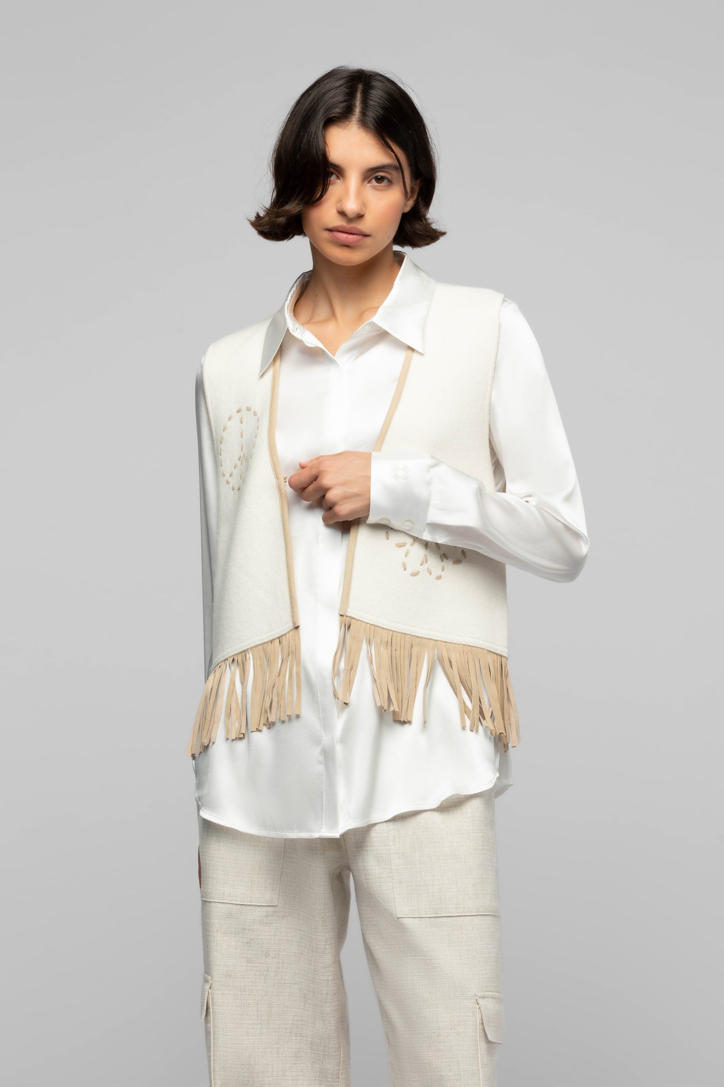 Gilet Gapril blanc en laine et cachemire mode femme luxe