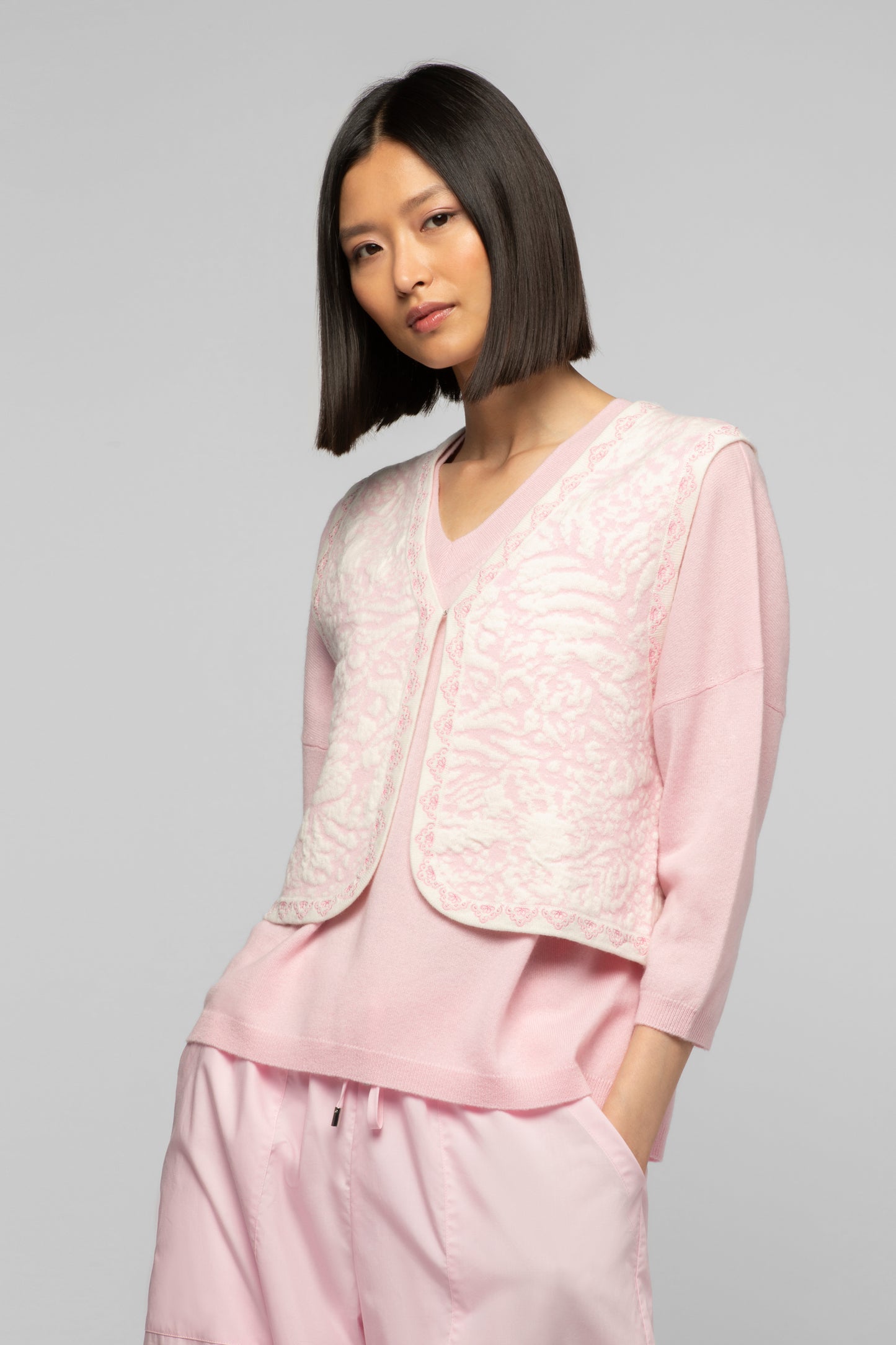 Gilet Gayele rose en laine et cachemire mode femme luxe