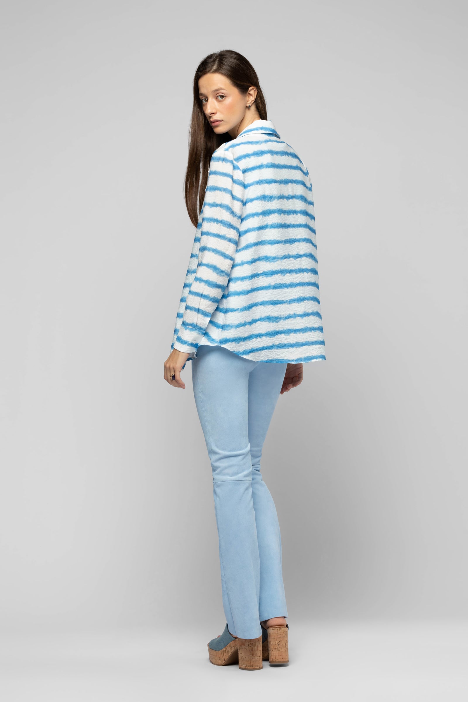 Lathenea blue striped viscose shirt Luxury Women's Fashion – Maxemoi