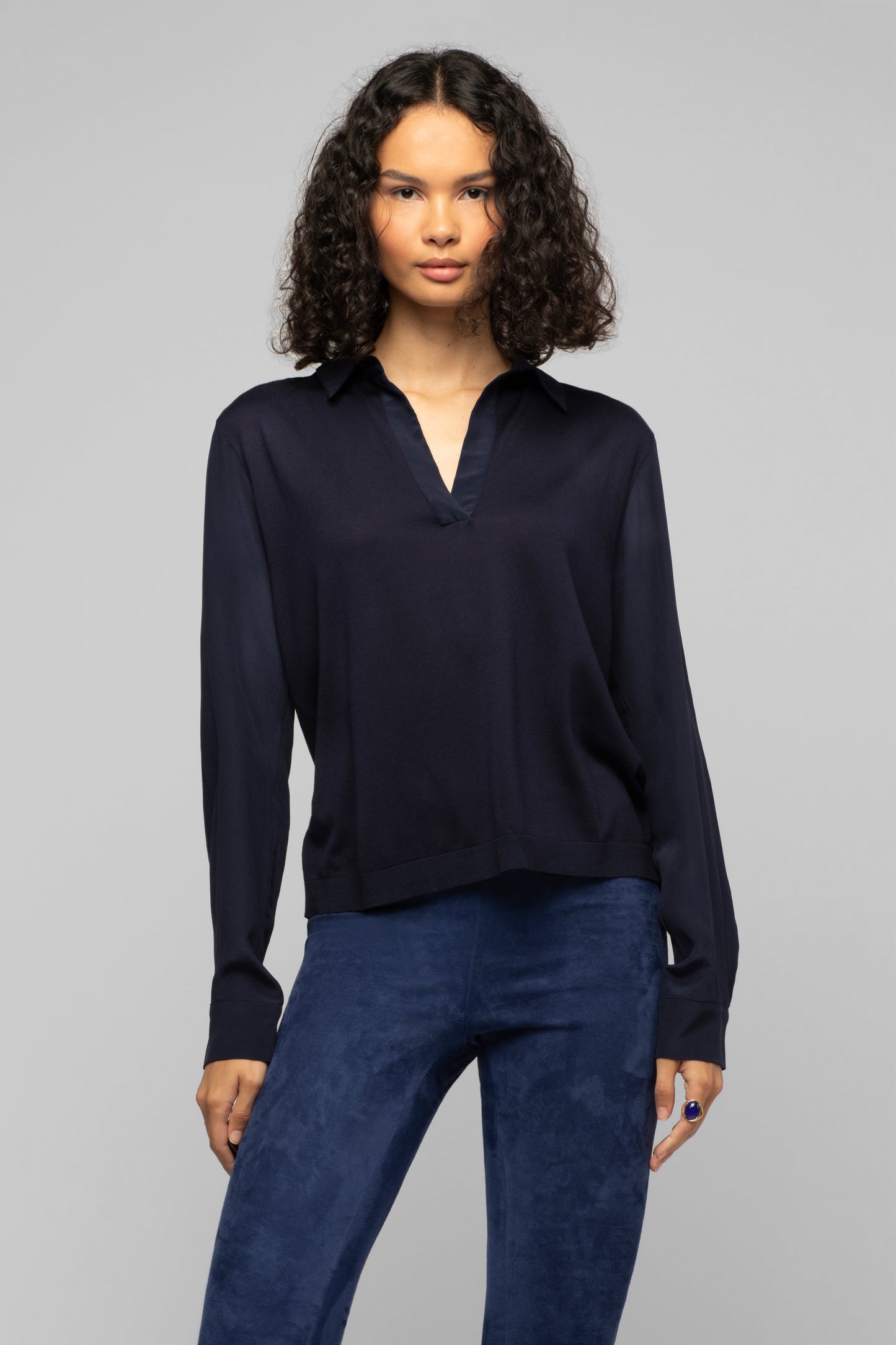 Pull Panny bleu marine en laine et soie mode femme luxe