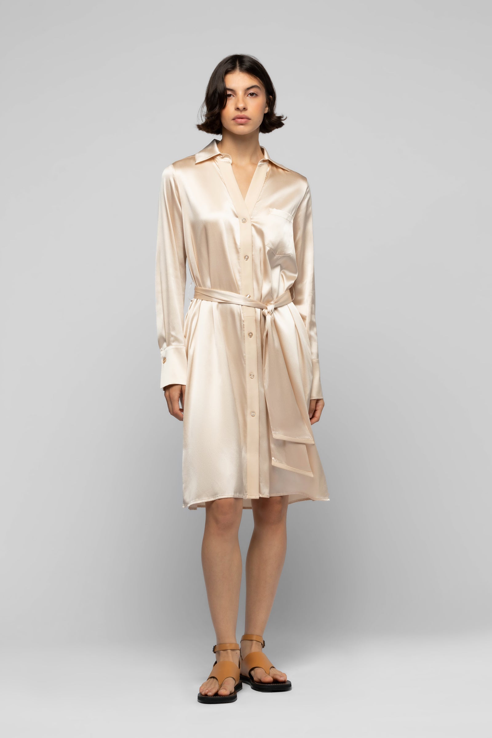 Robe Raesa beige en soie et cuir mode femme luxe