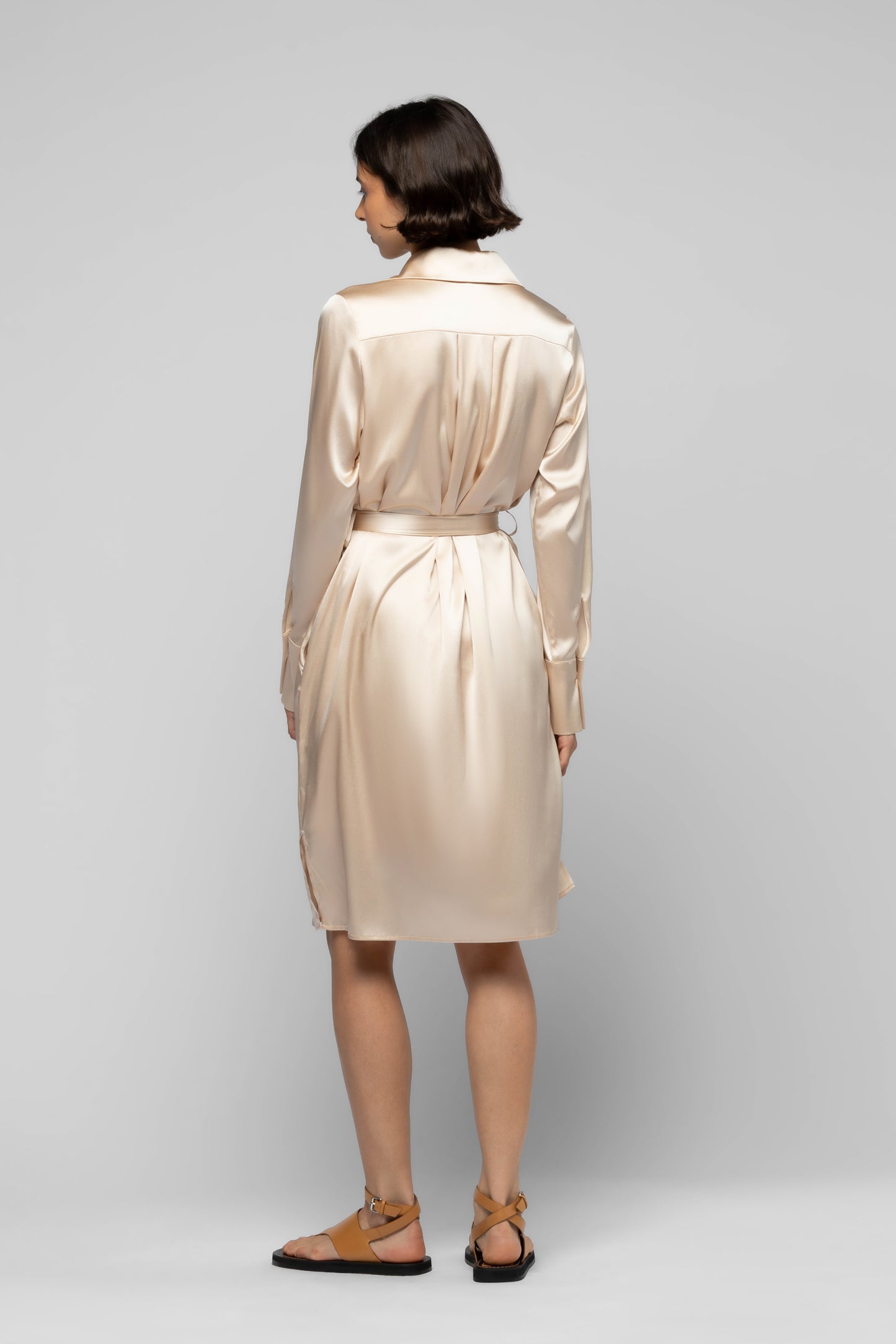 Robe Raesa beige en soie et cuir mode femme luxe