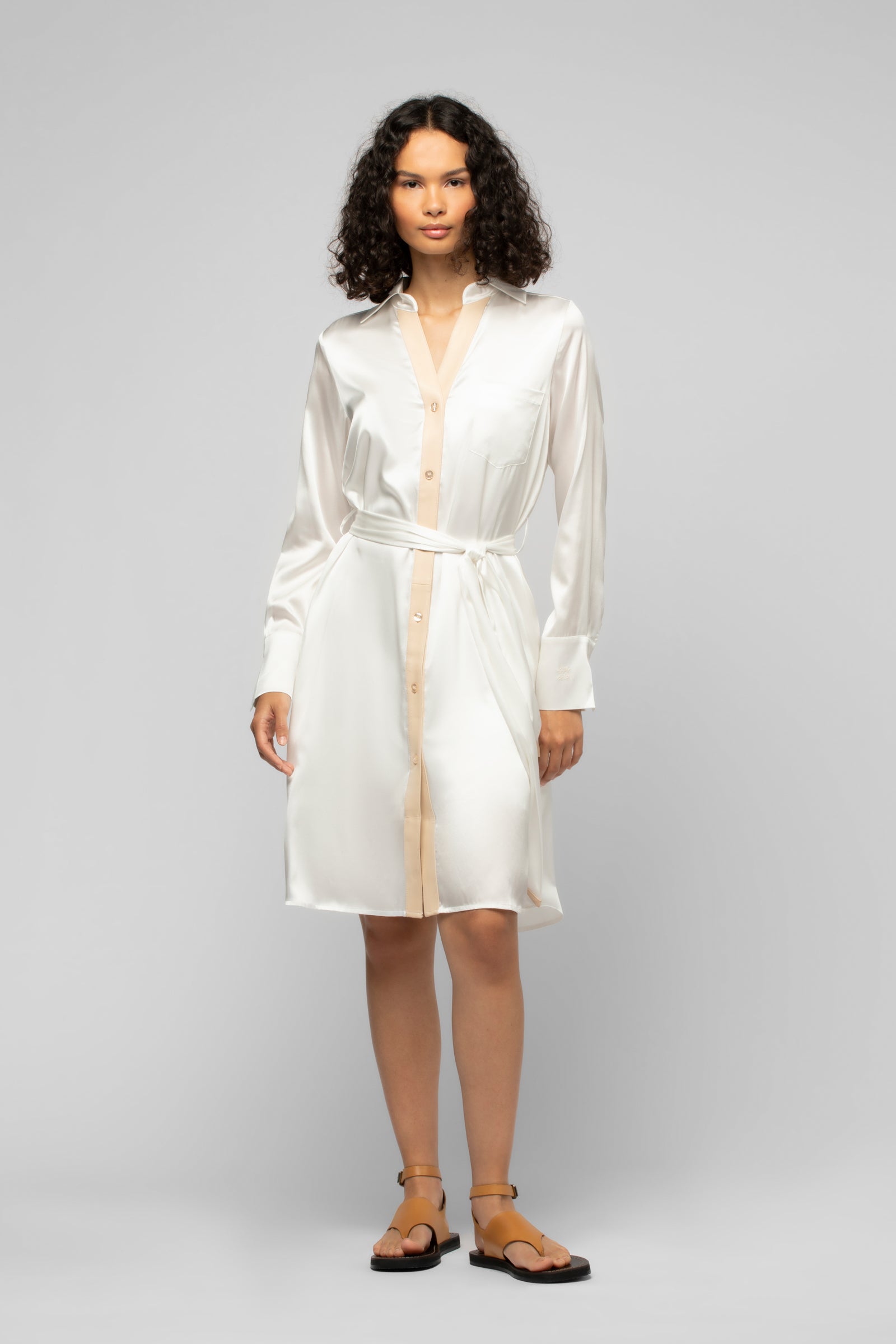 Robe Raesa blanc en soie et cuir mode femme luxe