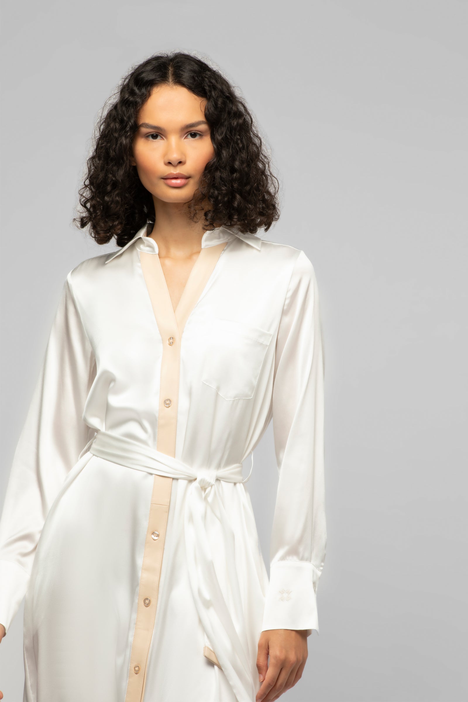 Robe Raesa blanc en soie et cuir mode femme luxe