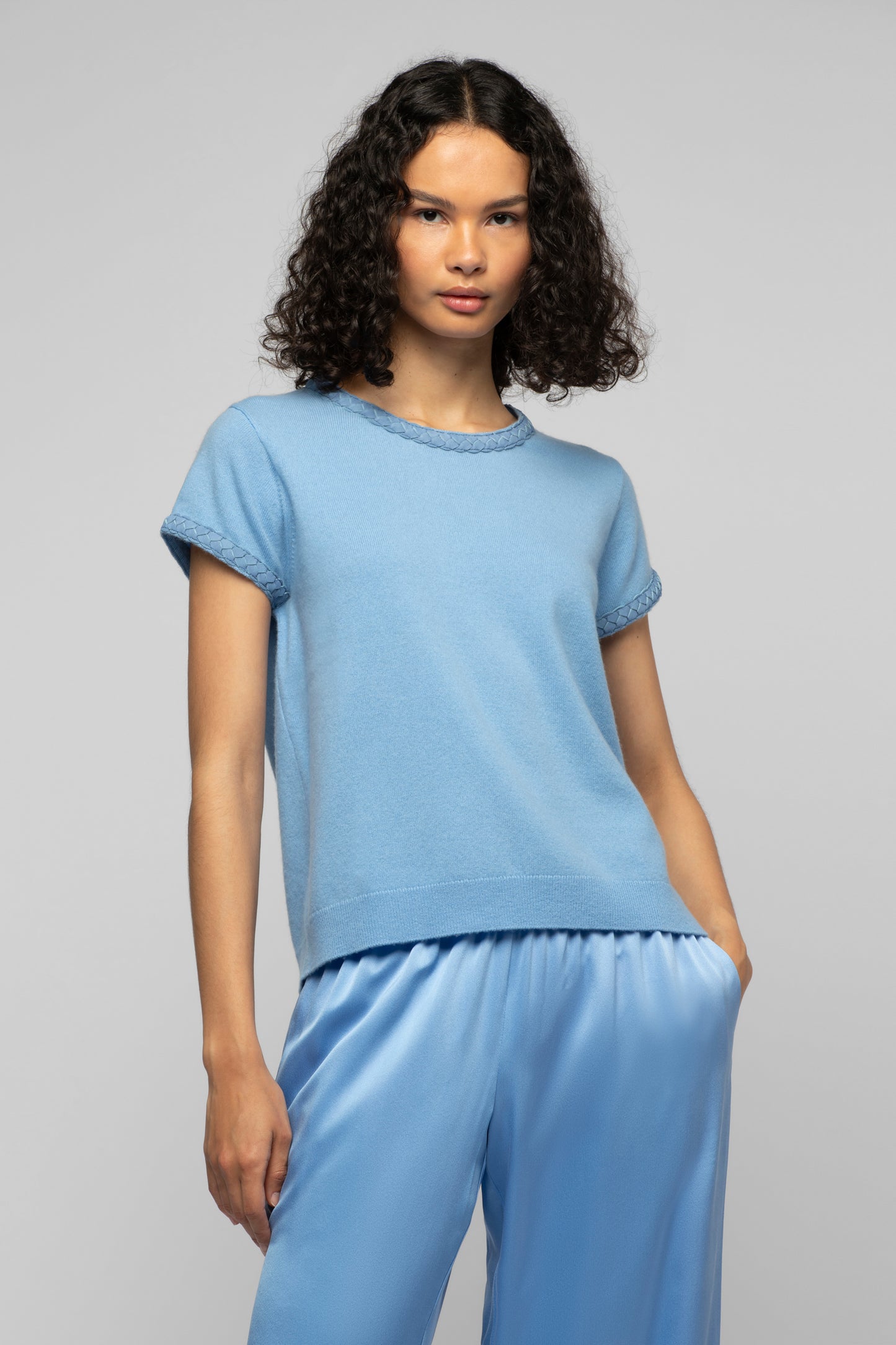 Top Tamelia bleu en laine et cachemire mode femme luxe