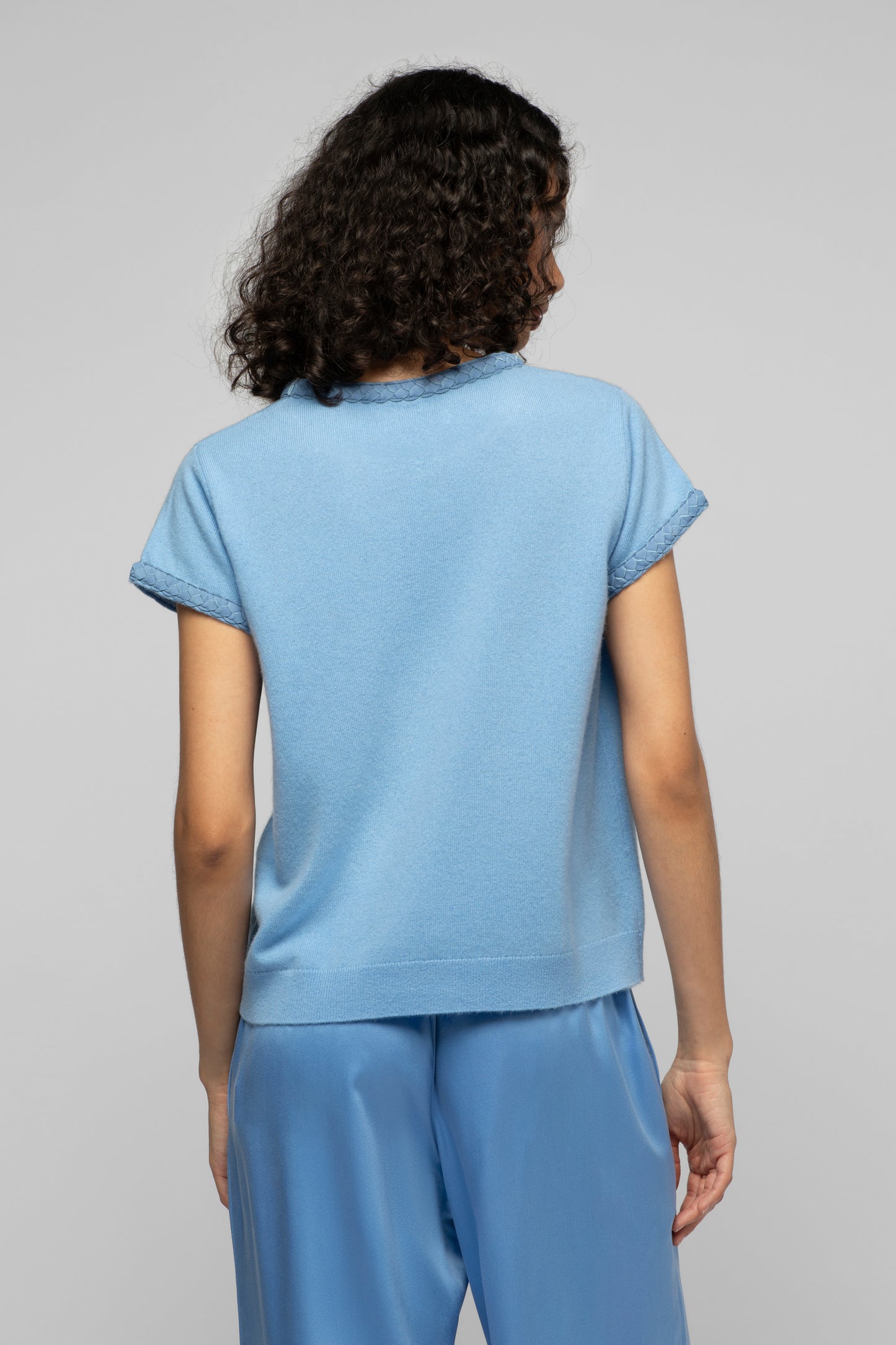 Top Tamelia bleu en laine et cachemire mode femme luxe