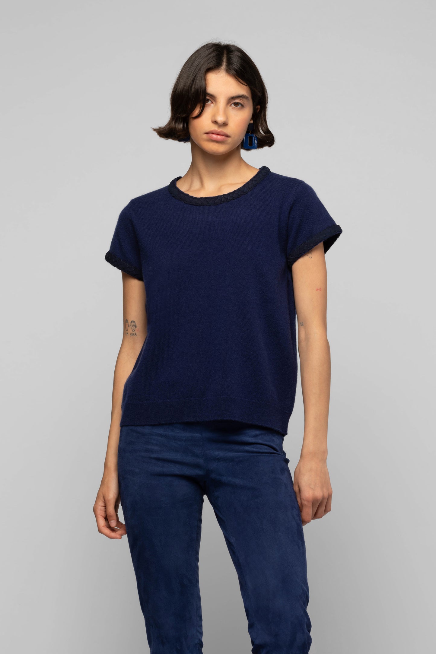 Top Tamelia bleu marine en laine et cachemire mode femme luxe