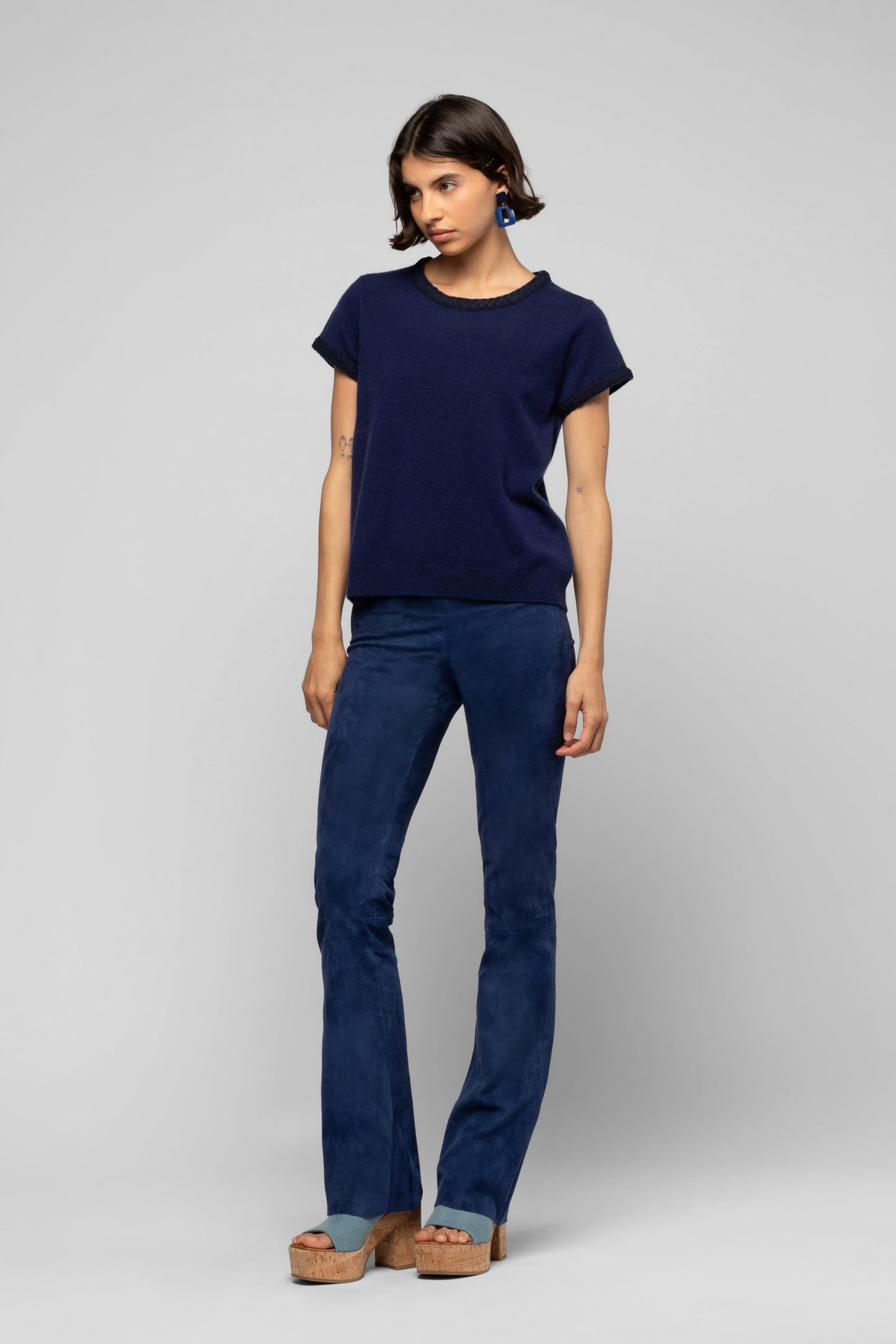 Top Tamelia bleu marine en laine et cachemire mode femme luxe