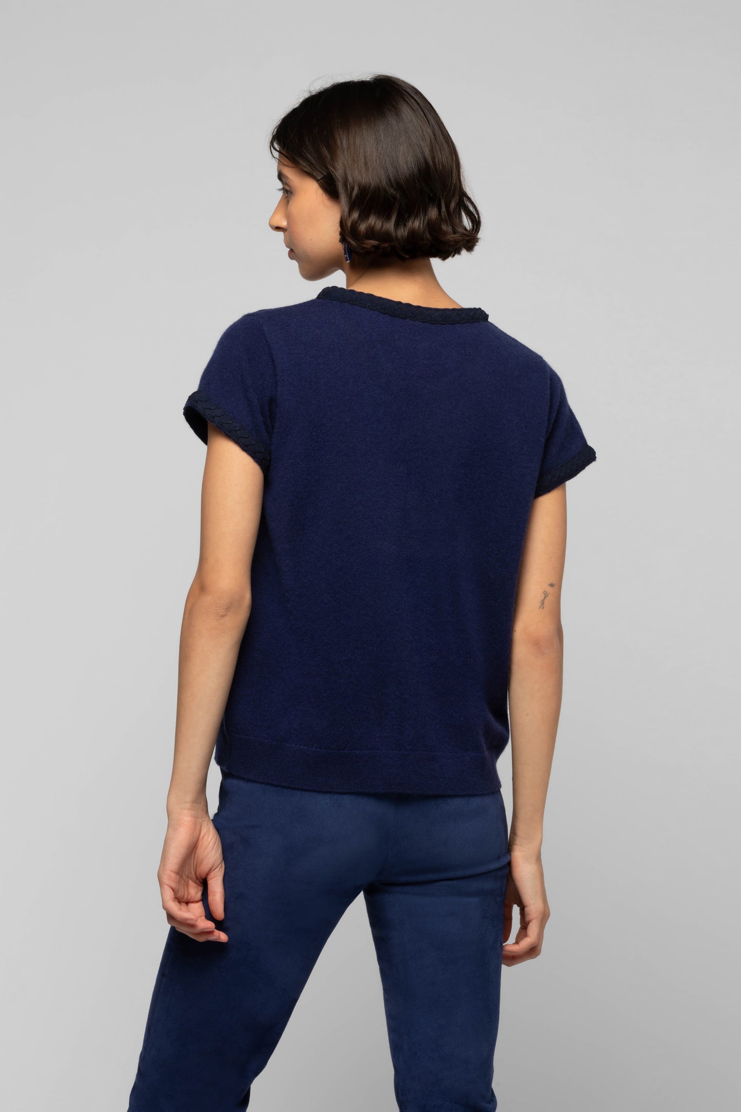 Top Tamelia bleu marine en laine et cachemire mode femme luxe