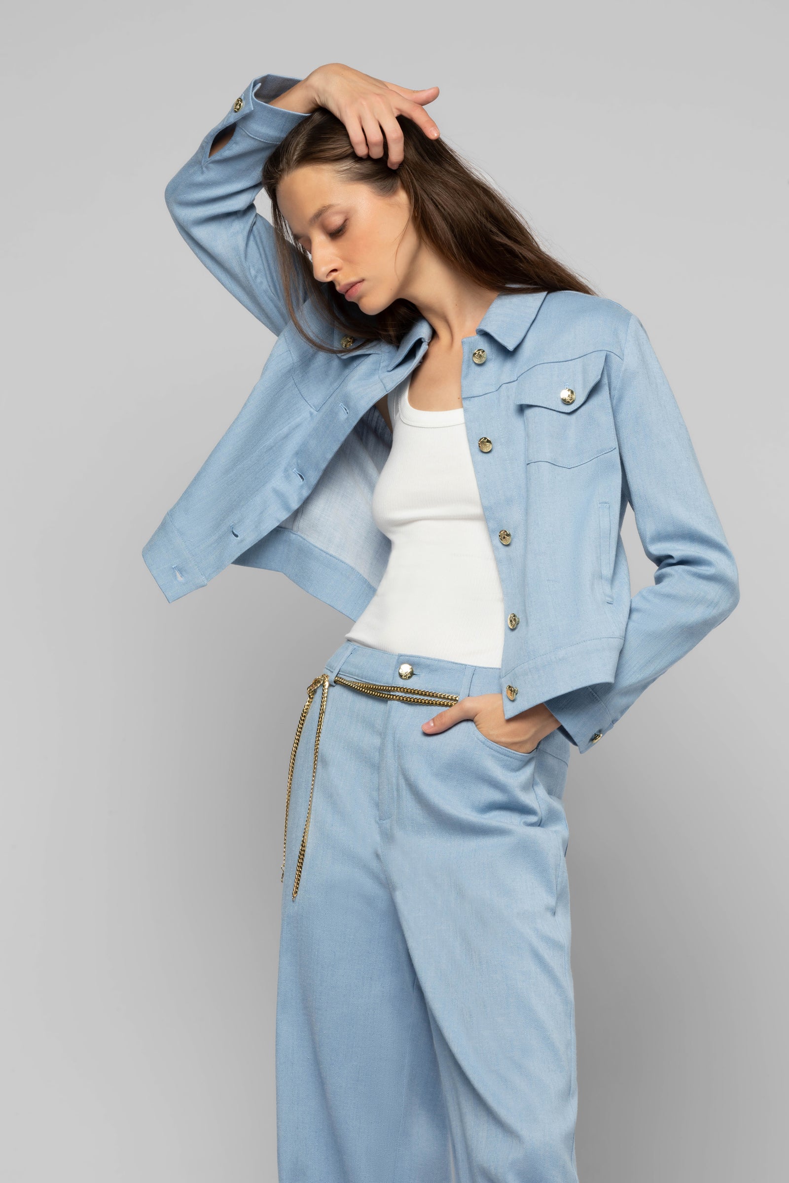 Veste Valeria bleu en coton mode femme luxe