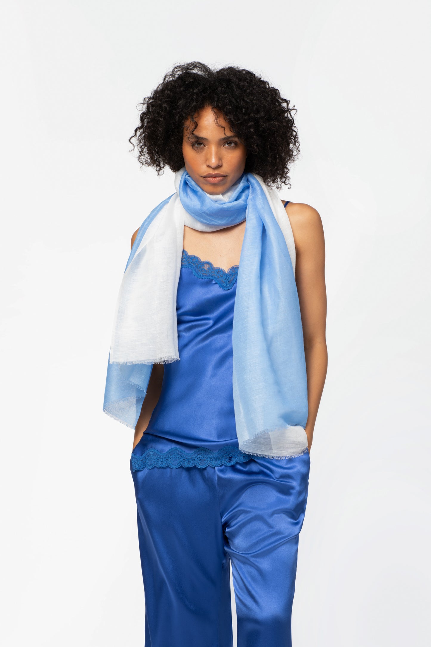 Foulard lin femme mode luxe MAX&MOI coloris bleu