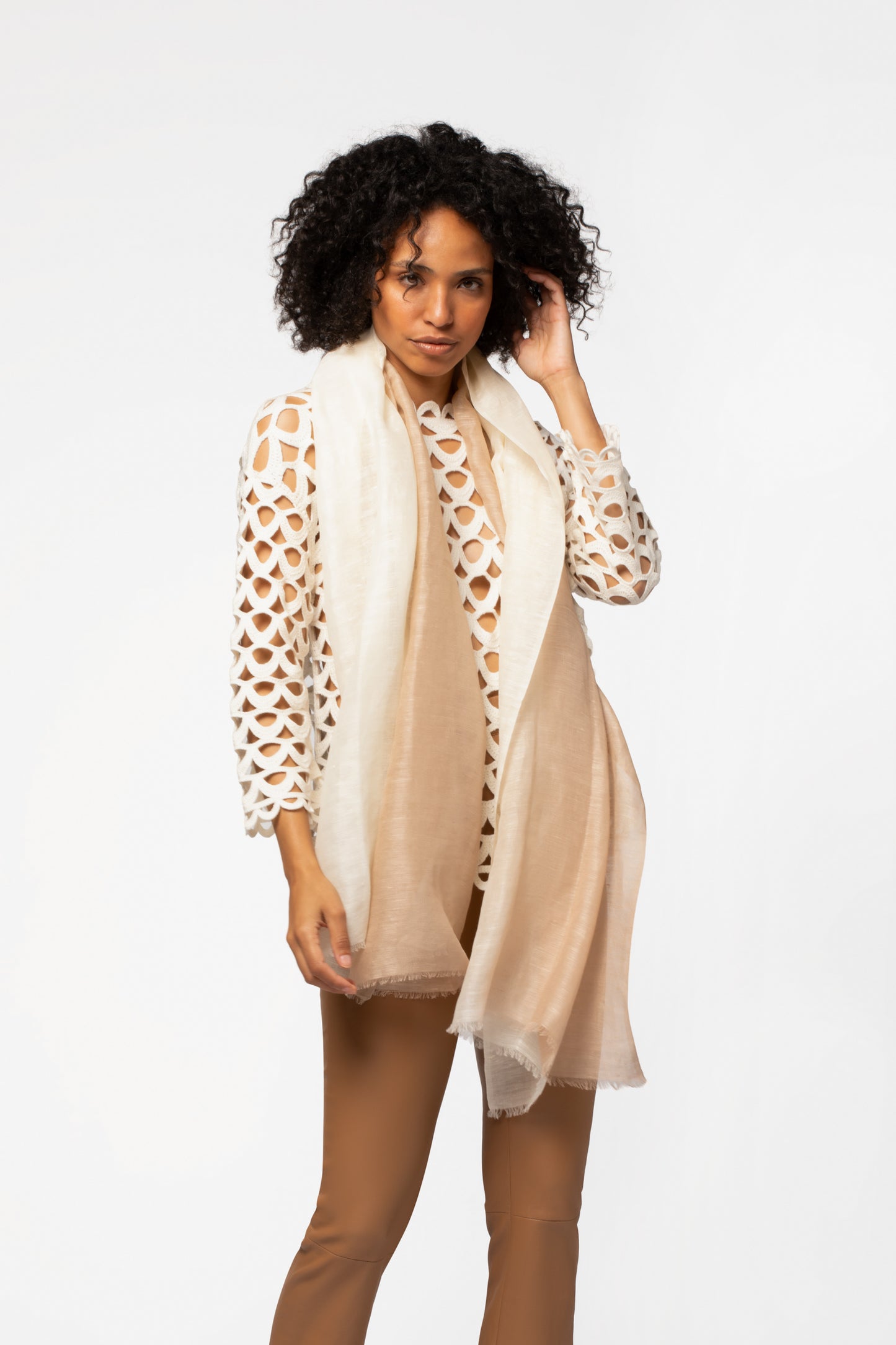 Accessoire femme luxe foulard coton beige MAX&MOI