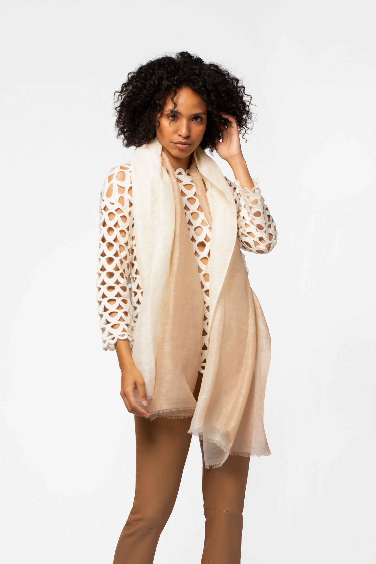 Accessoire femme luxe foulard coton beige MAX&MOI