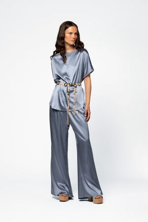 Pantalon soie femme luxe MAX&MOI bleu
